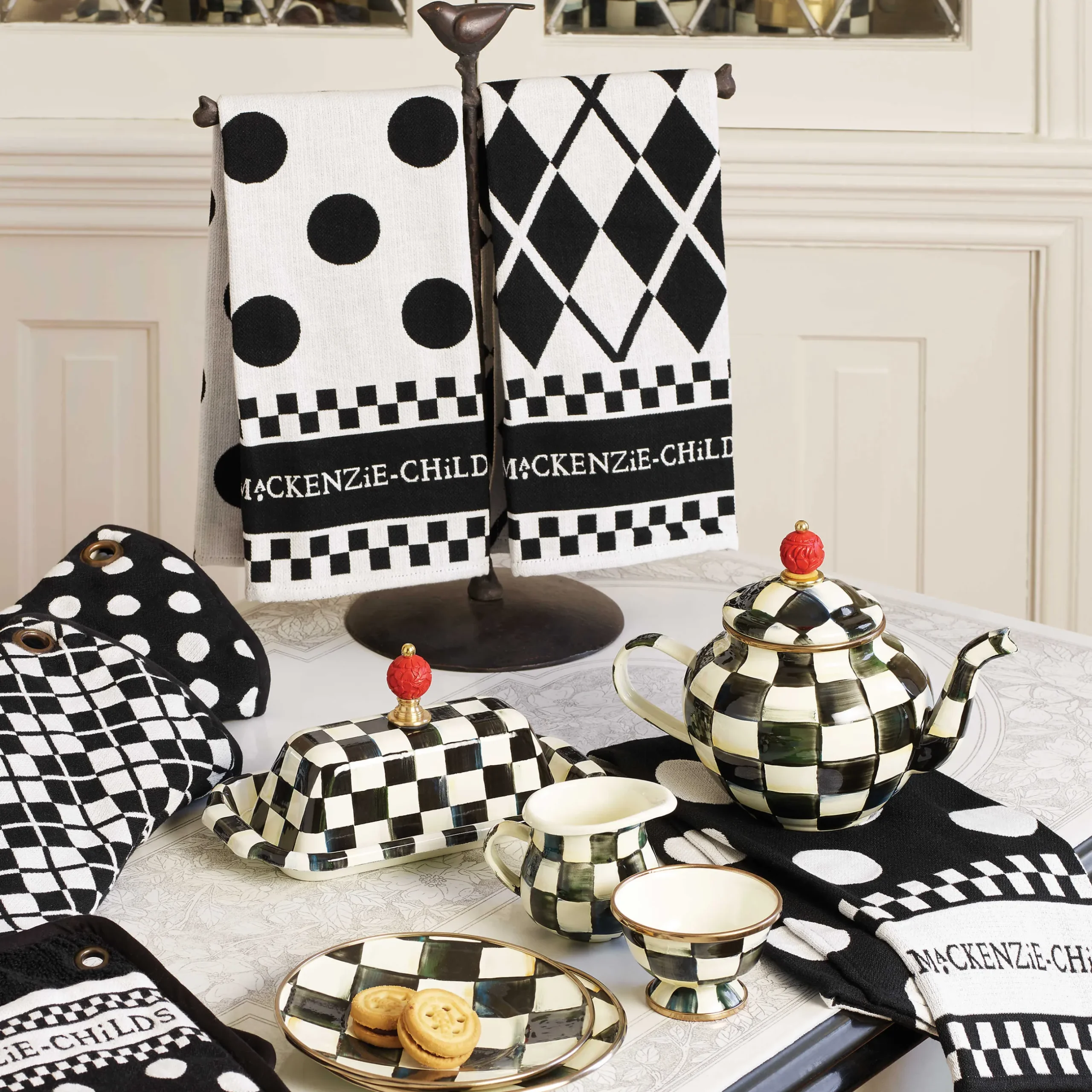 Clearance MacKenzie-Childs Black & White Dot Dish Towels - Set Of 3