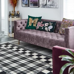 Clearance MacKenzie-Childs Black & White Tartan Rug - 5'1" X 8'2"