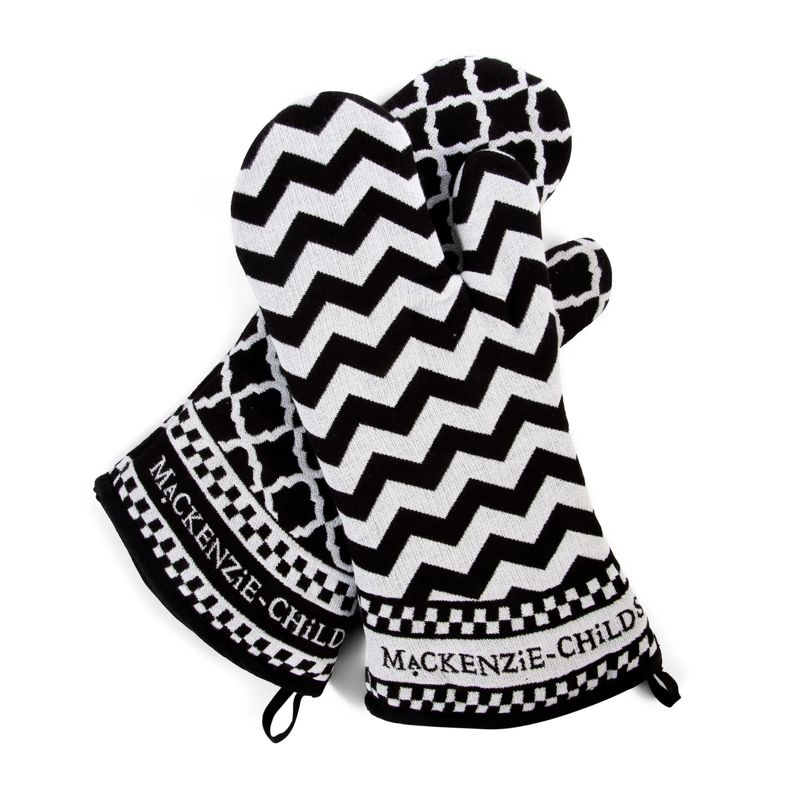 Sale MacKenzie-Childs Black & White Zig Zag Oven Mitts - Set Of 2