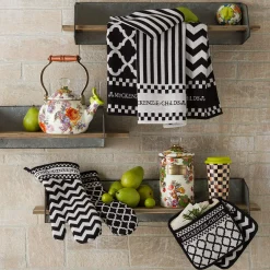 New MacKenzie-Childs Black & White Zig Zag Potholders - Set Of 2