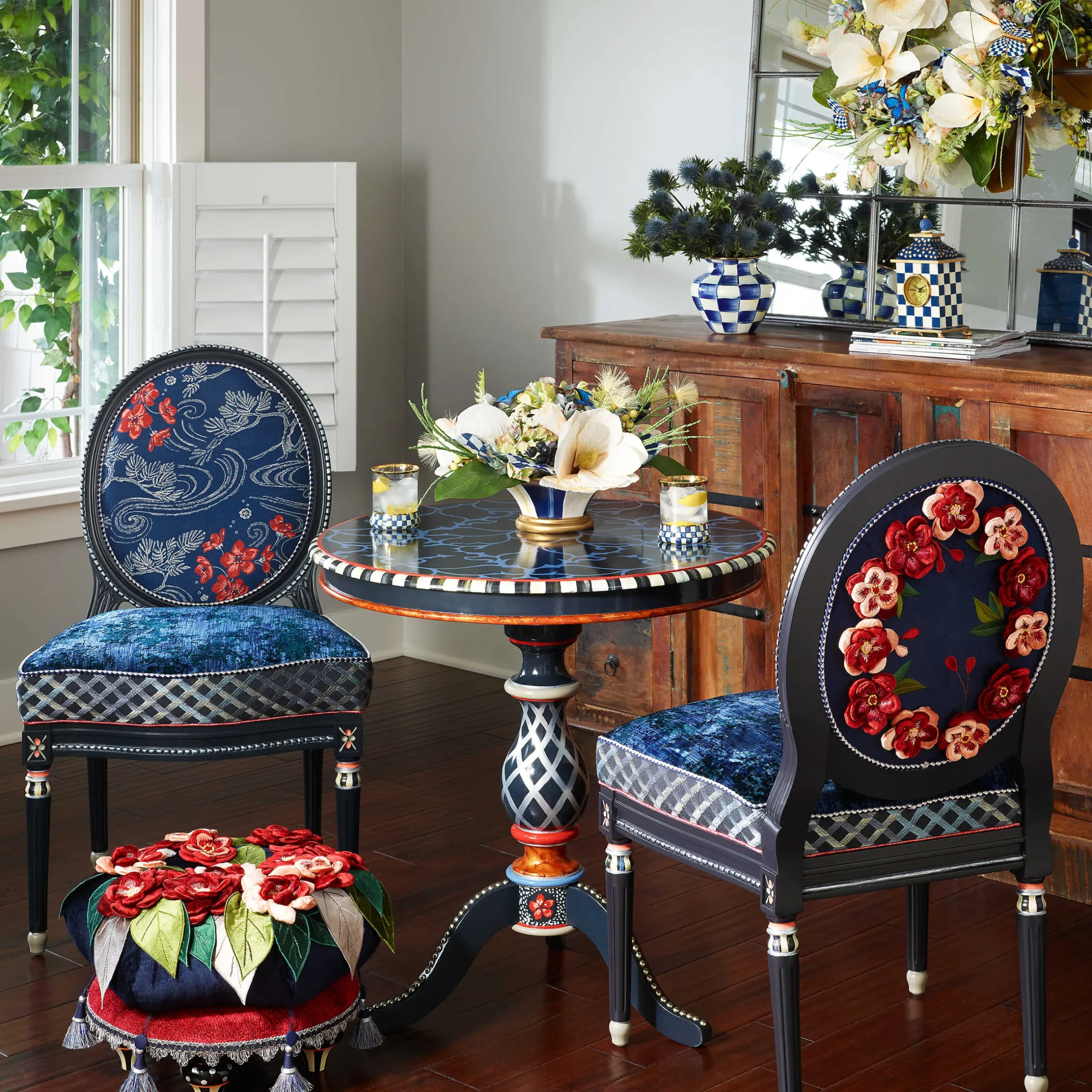 Online MacKenzie-Childs Bluetopia Kitano Footstool
