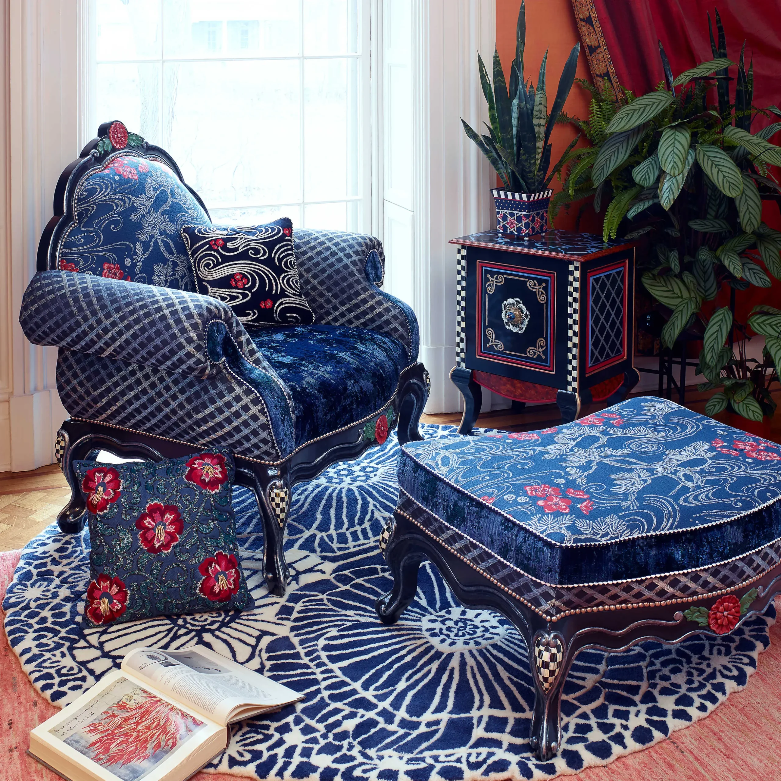 Outlet MacKenzie-Childs Bluetopia Ottoman