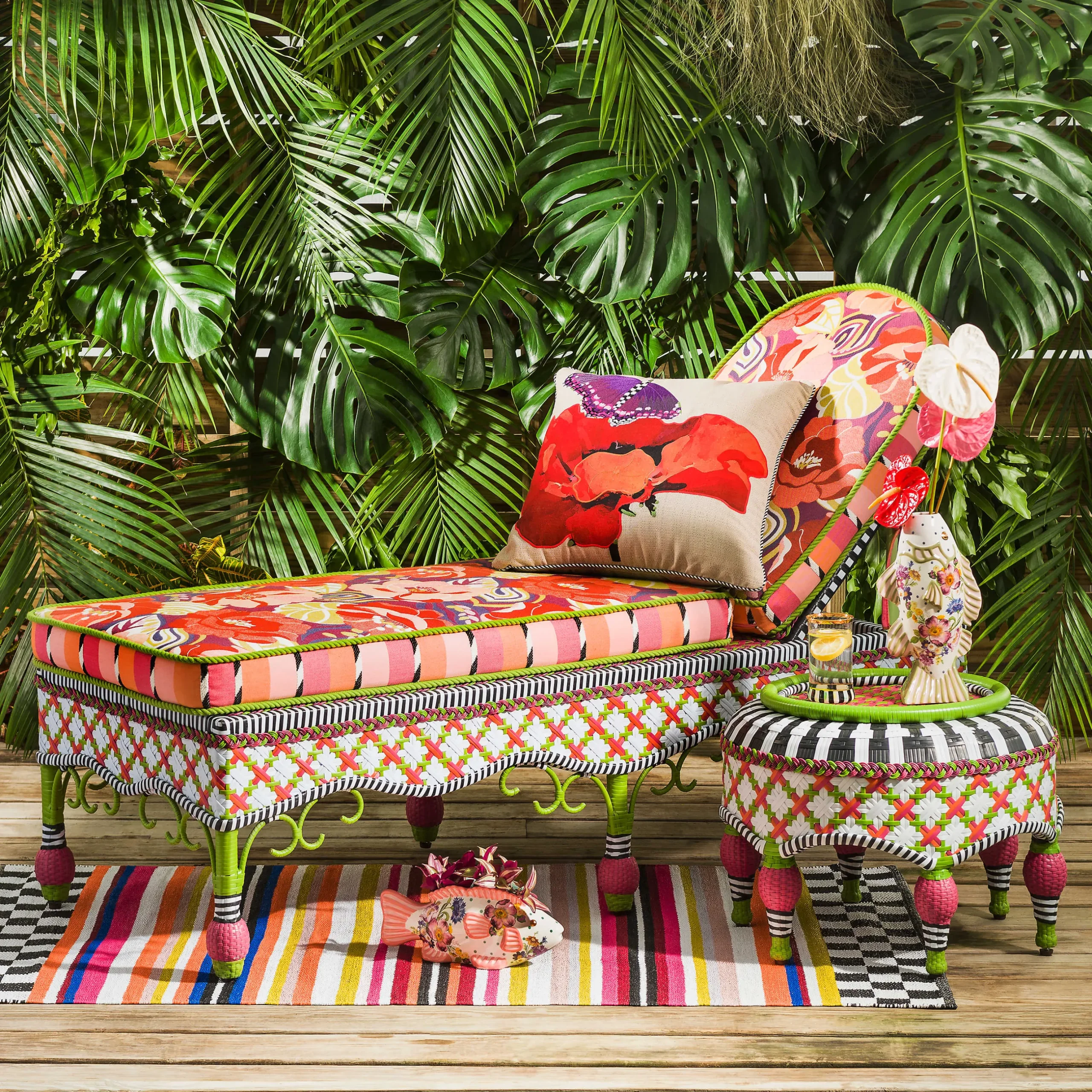 Discount MacKenzie-Childs Breezy Poppy Outdoor Ottoman