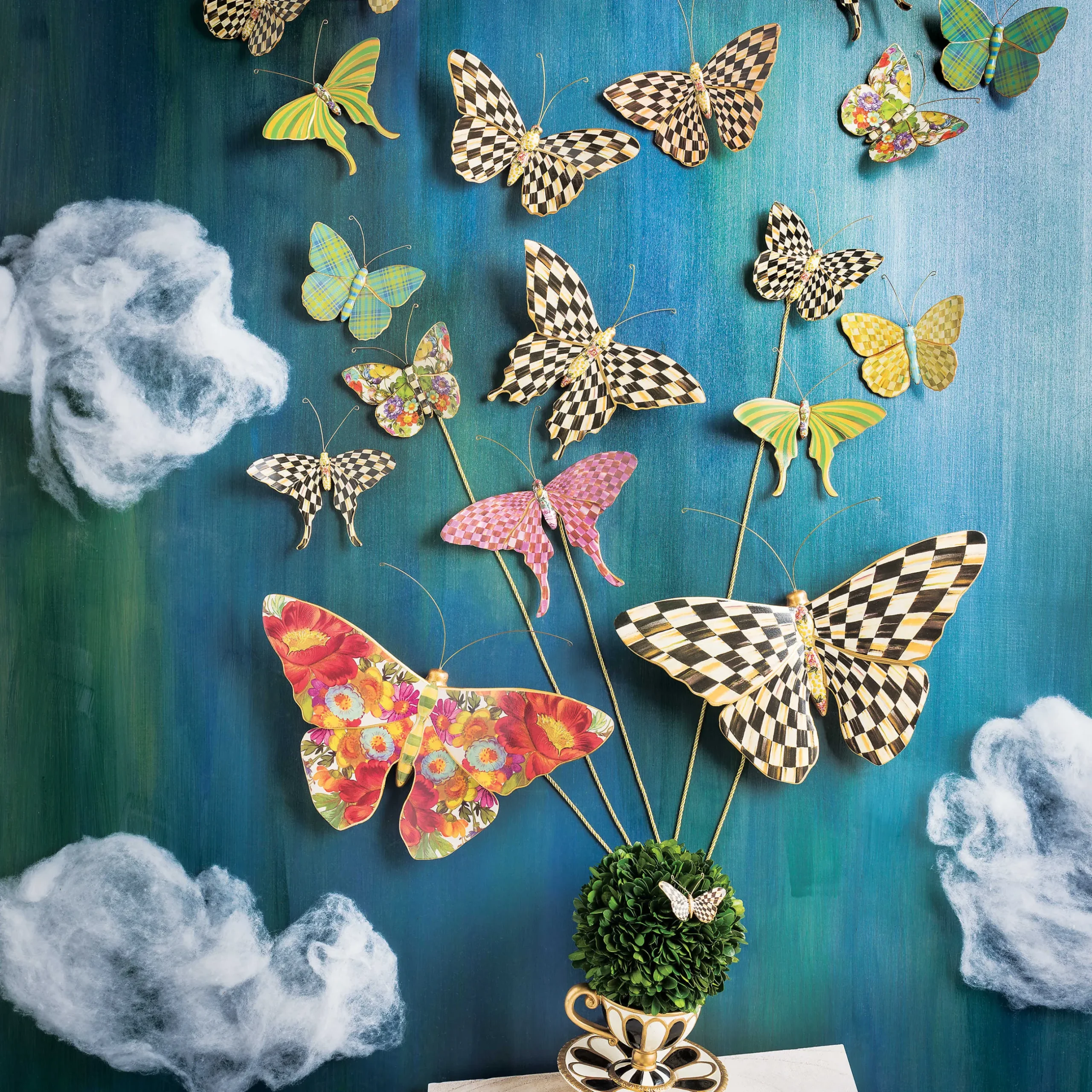 Sale MacKenzie-Childs Butterfly Duo Wall Decor - Courtly Check
