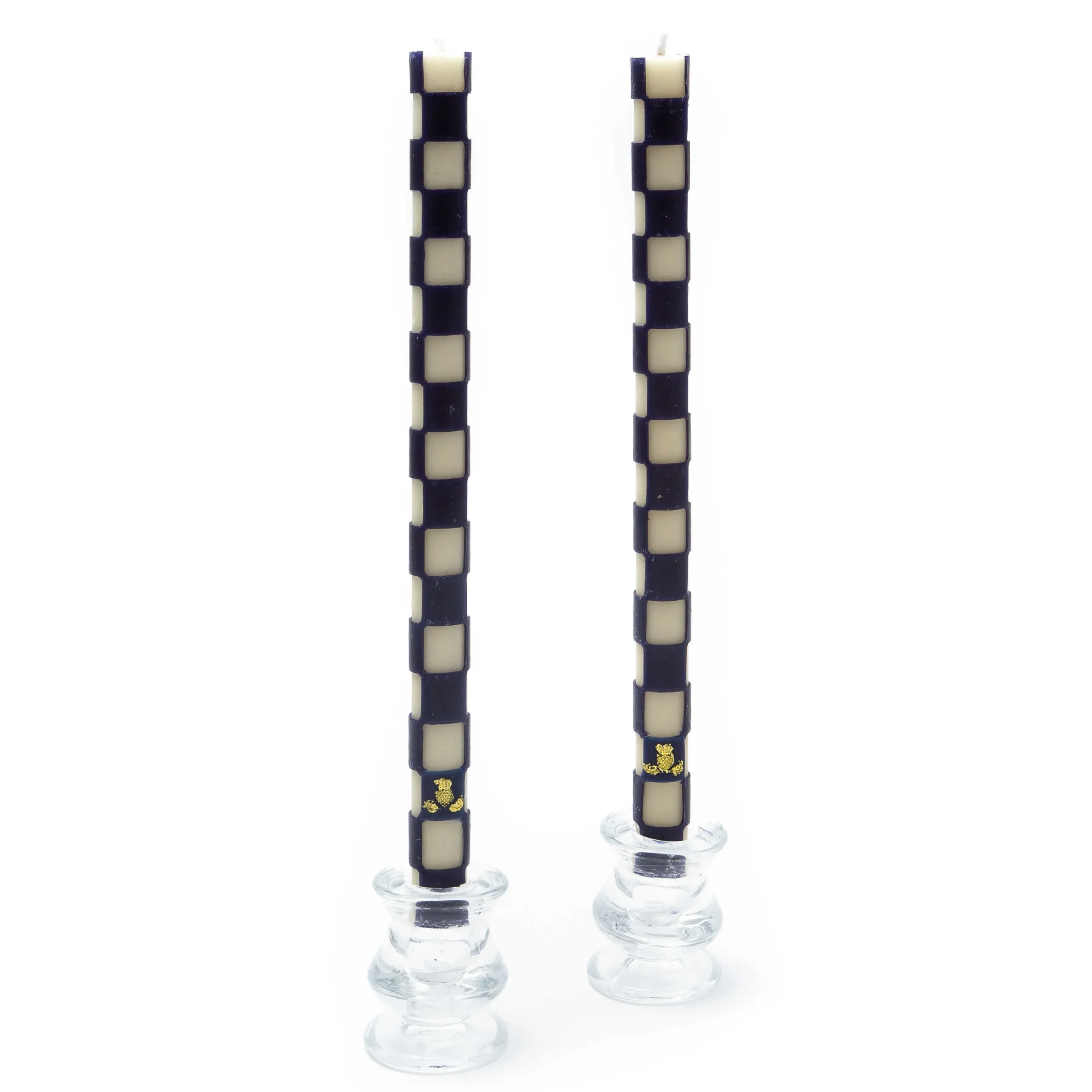 Hot MacKenzie-Childs Check Dinner Candles - Navy - Set Of 2
