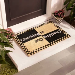 New MacKenzie-Childs Checking In Checking Out Entrance Mat
