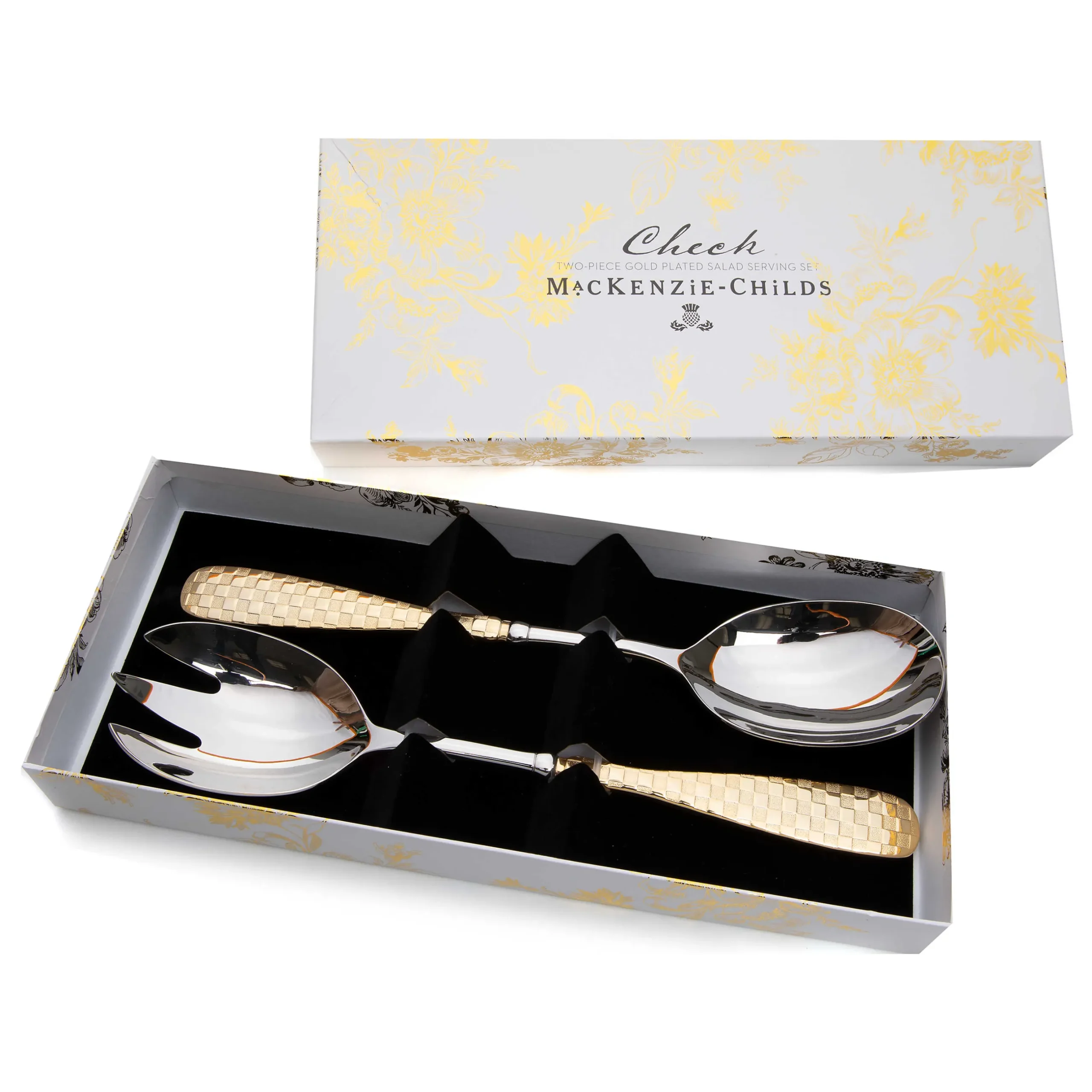 MacKenzie-Childs Check Salad Serving Set - Gold