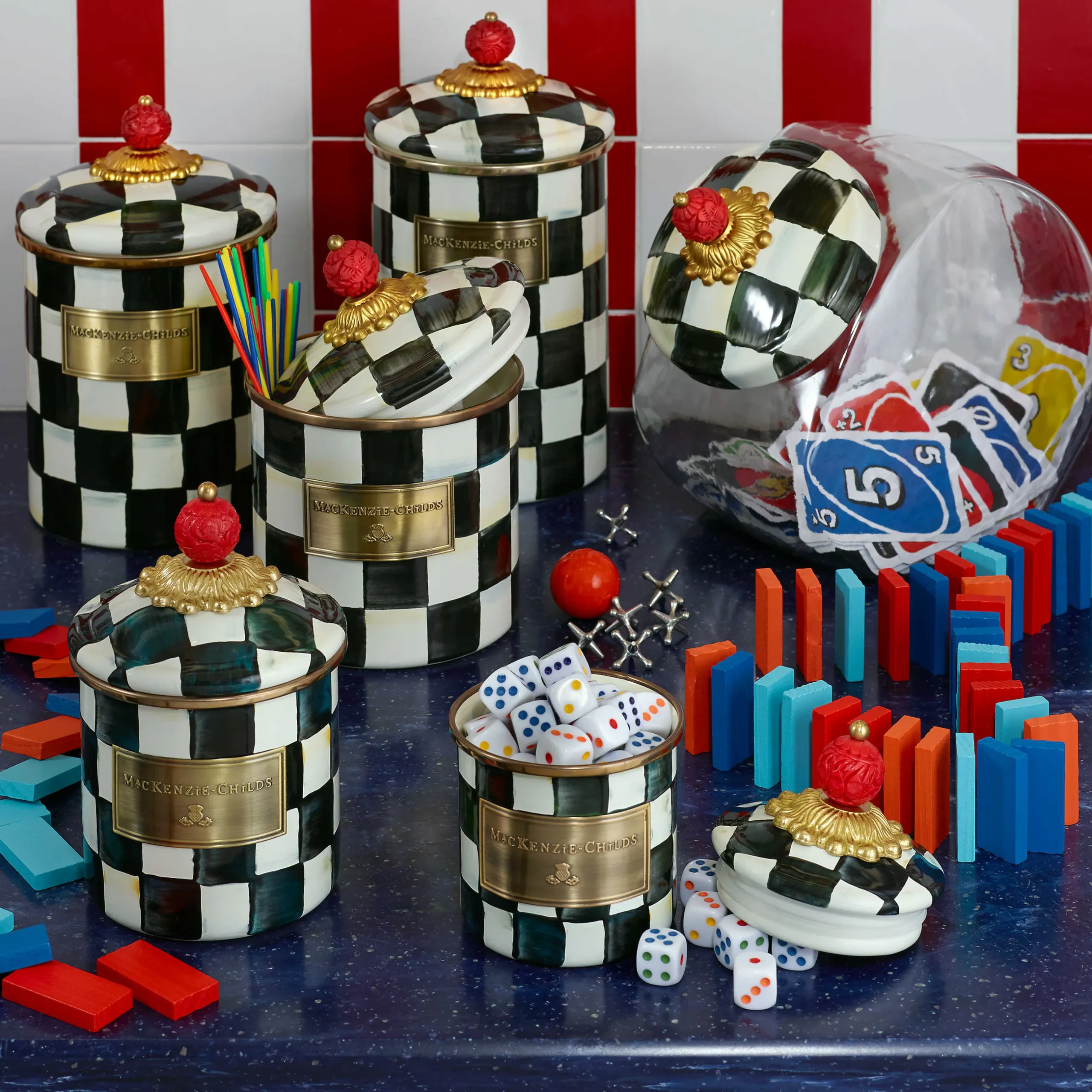Discount MacKenzie-Childs Cookie Jar With Courtly Check Enamel Lid