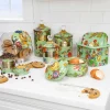 New MacKenzie-Childs Cookie Jar With Flower Market Enamel Lid - Green