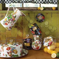 Hot MacKenzie-Childs Cookie Jar With Flower Market Enamel Lid - White