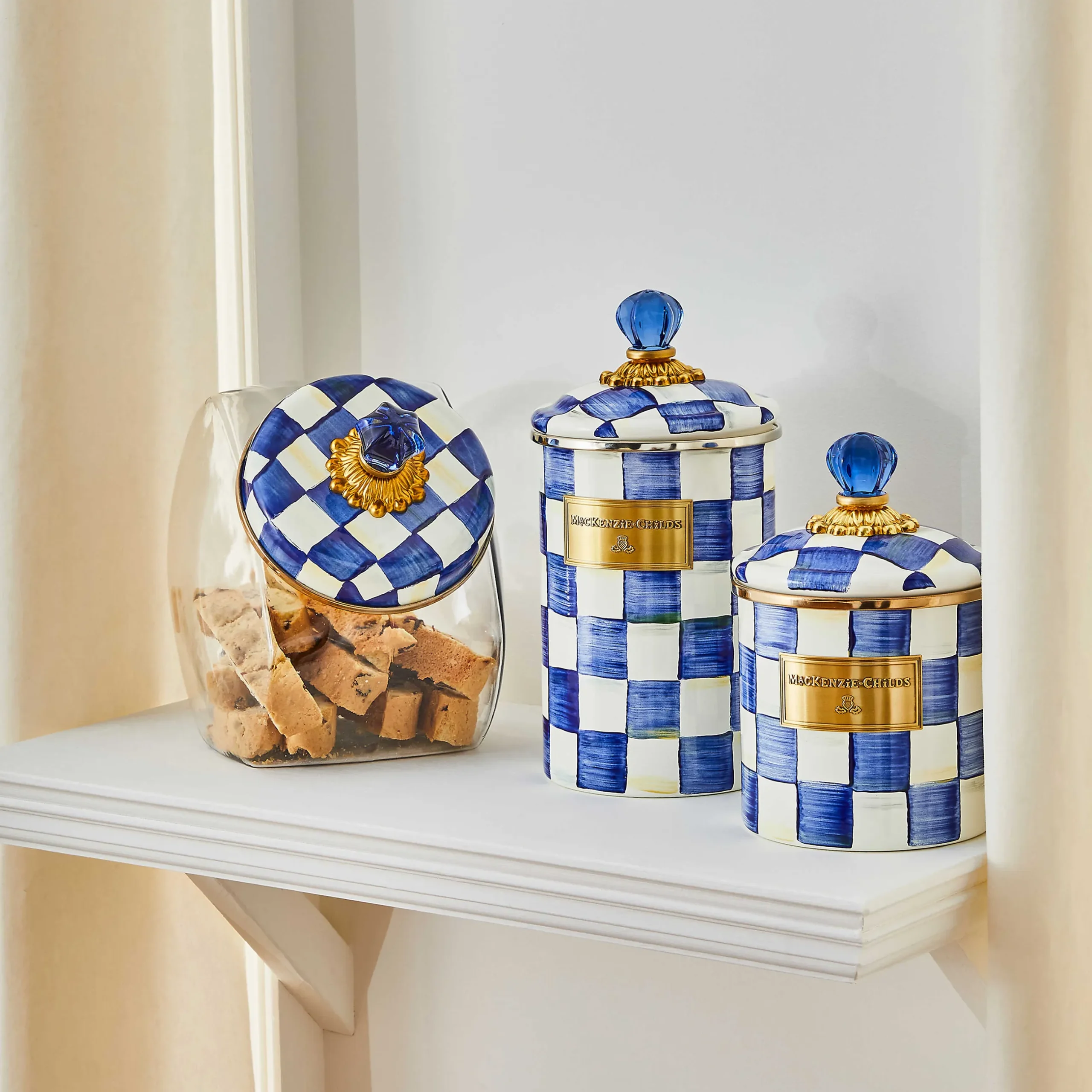 Online MacKenzie-Childs Cookie Jar With Royal Check Enamel Lid