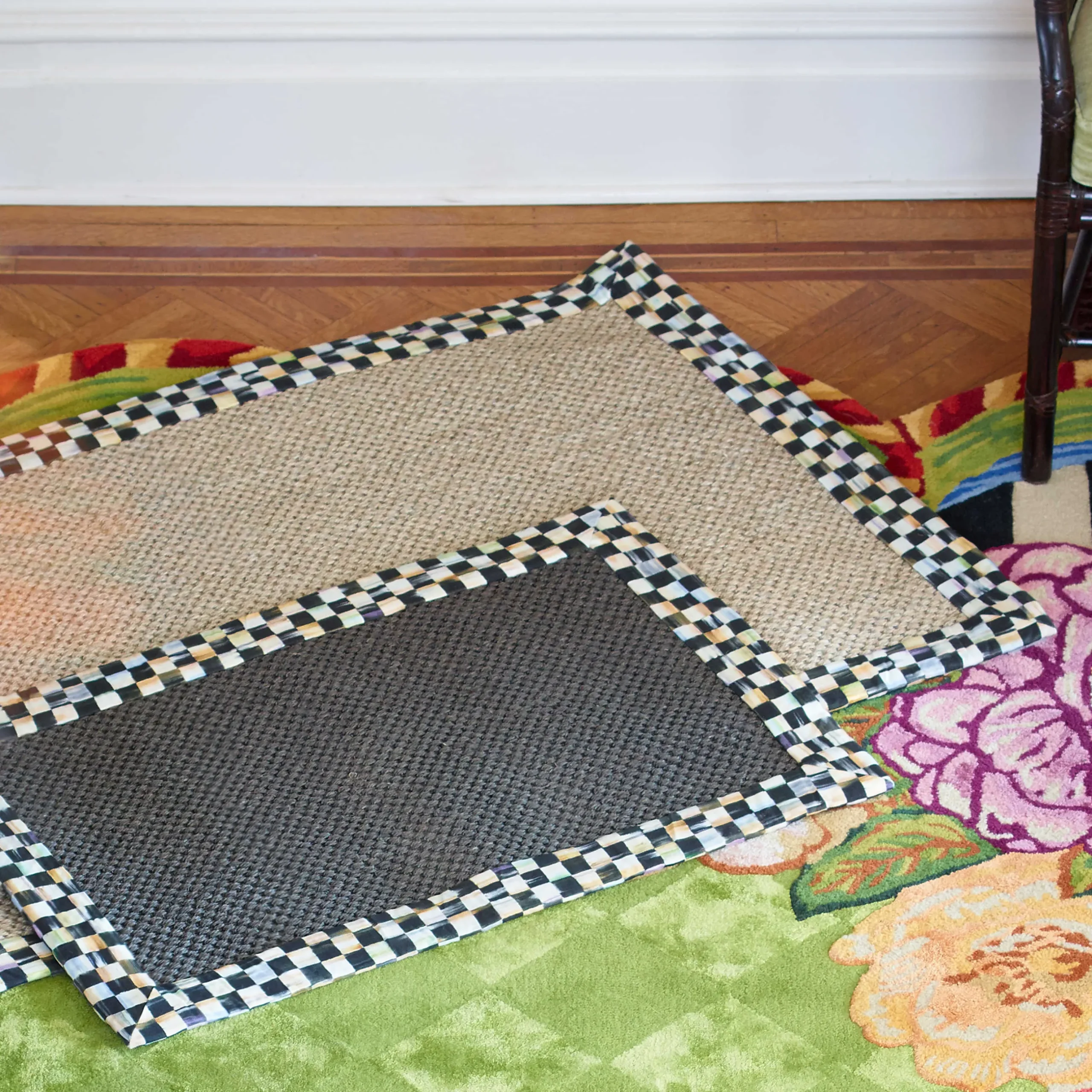 Hot MacKenzie-Childs Courtly Check Black Sisal Rug - 2' X 3'