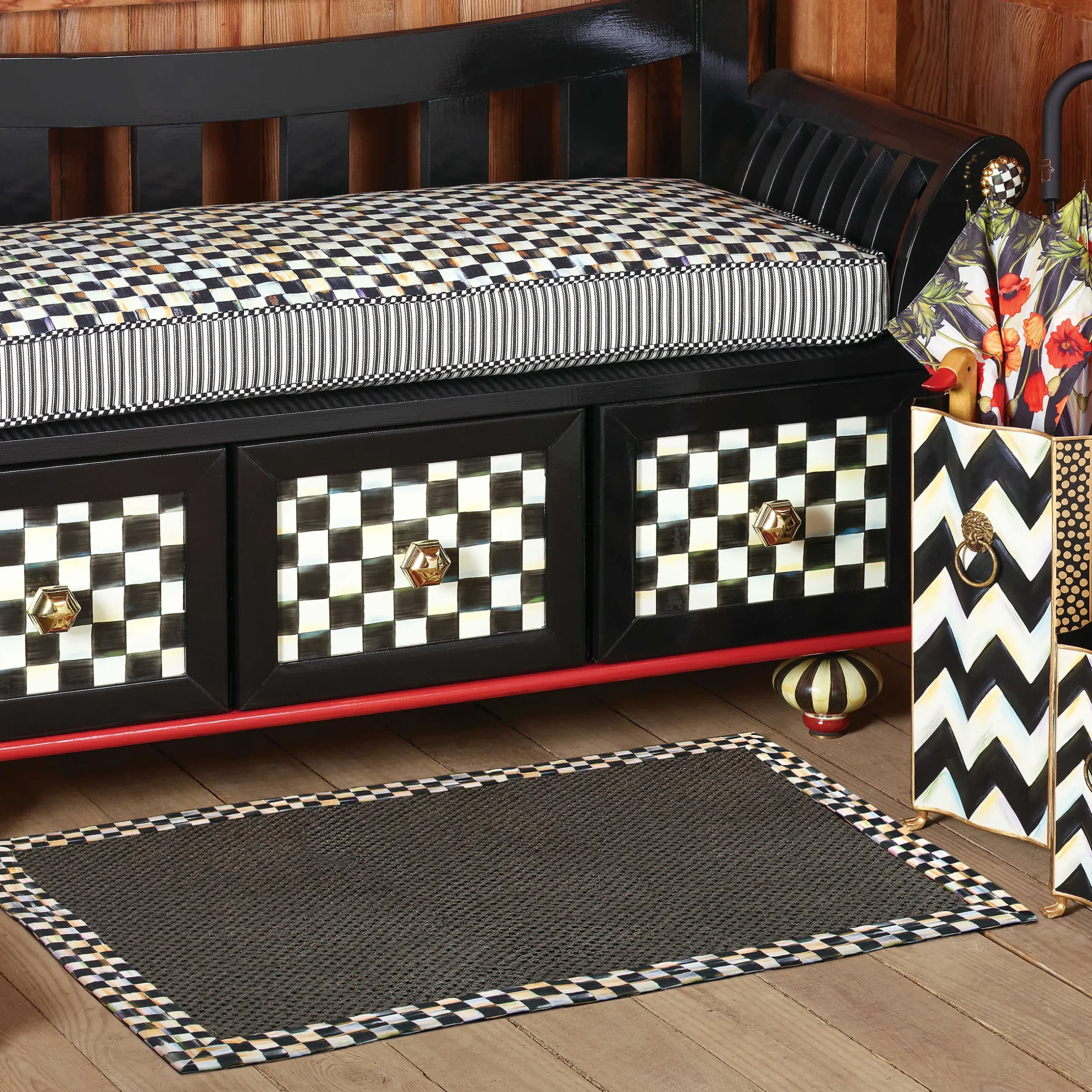 Outlet MacKenzie-Childs Courtly Check Black Sisal Rug - 3' X 5'