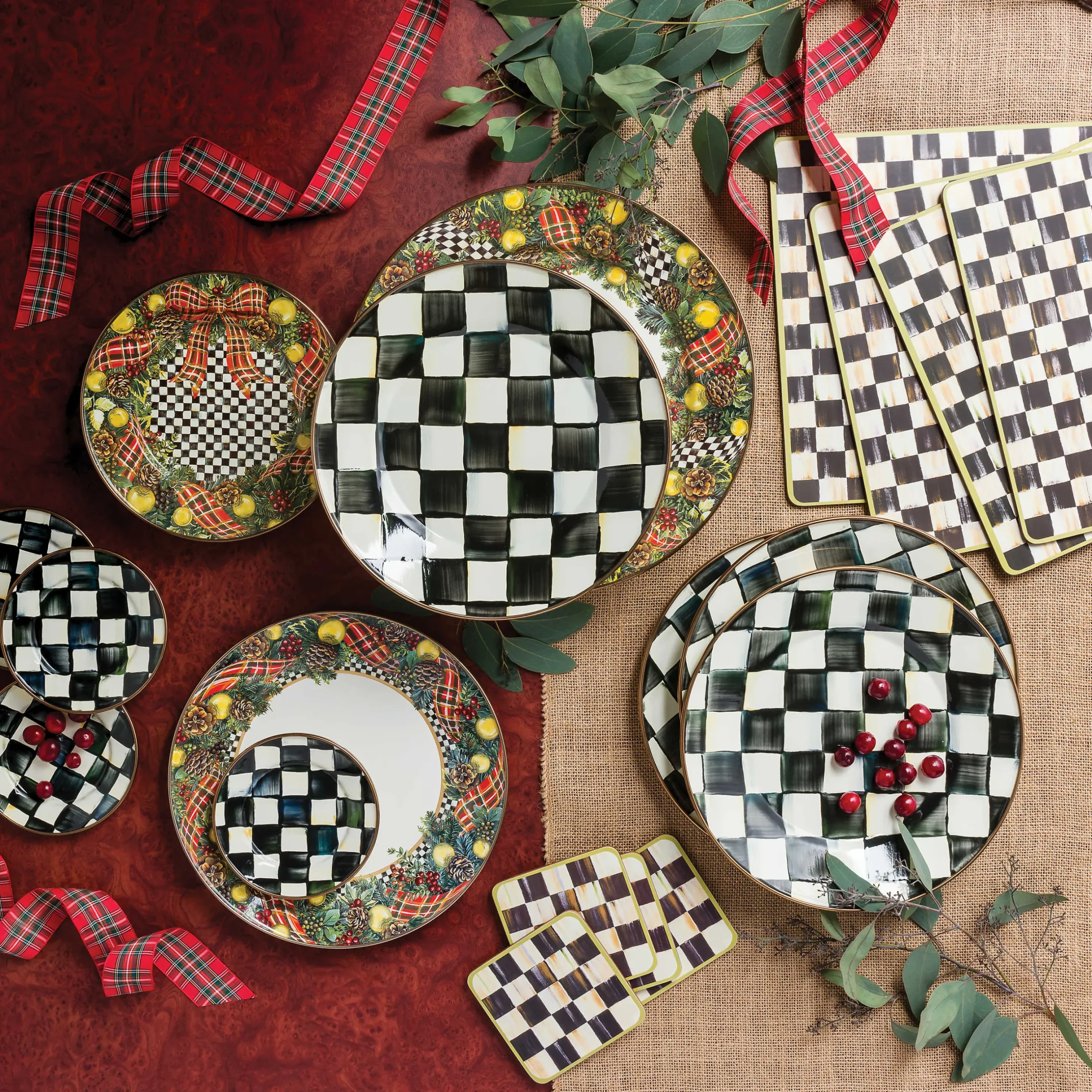 Discount MacKenzie-Childs Courtly Check Cork Back Coasters - Set Of 4