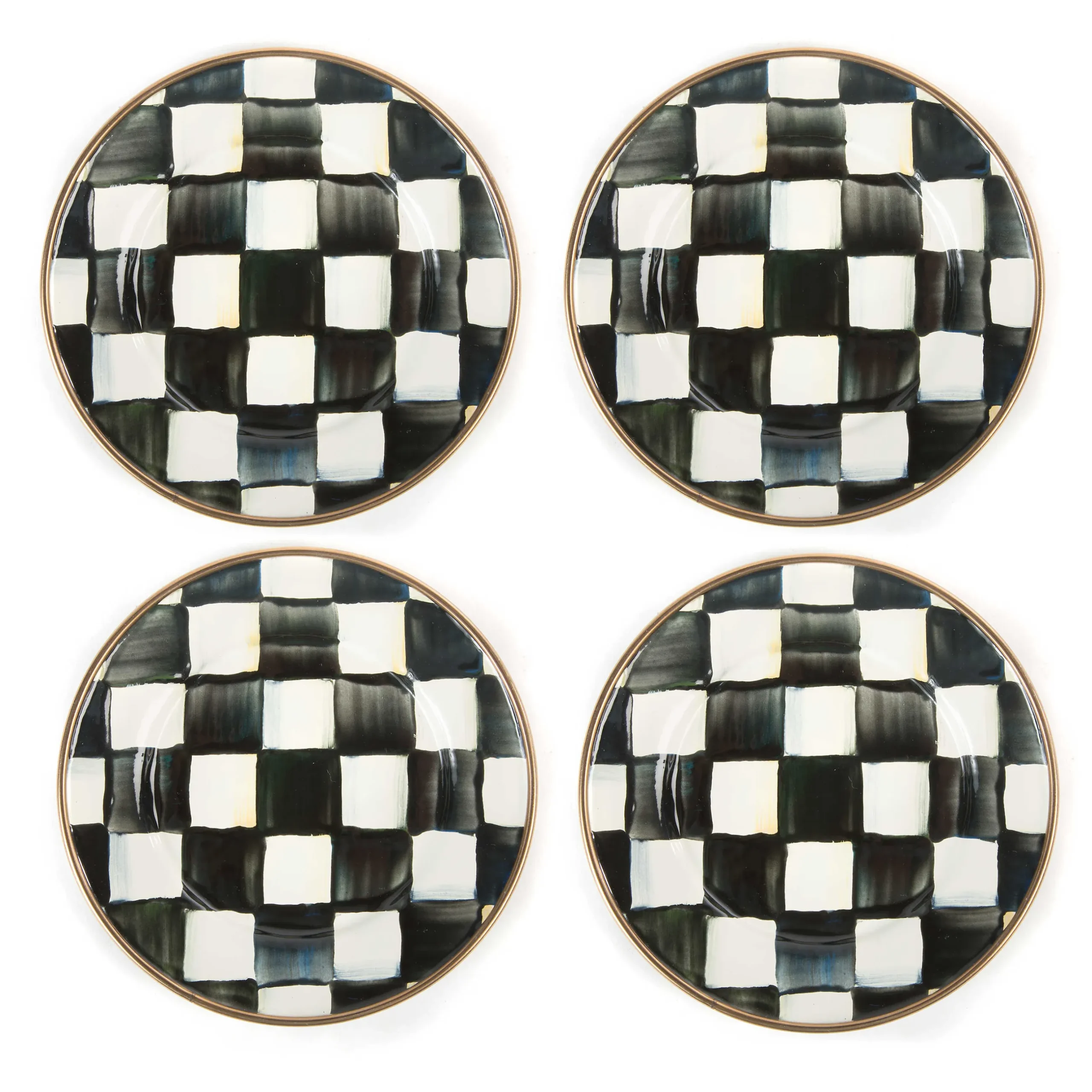 Hot MacKenzie-Childs Courtly Check Enamel Appetizer Plates - Set Of 4