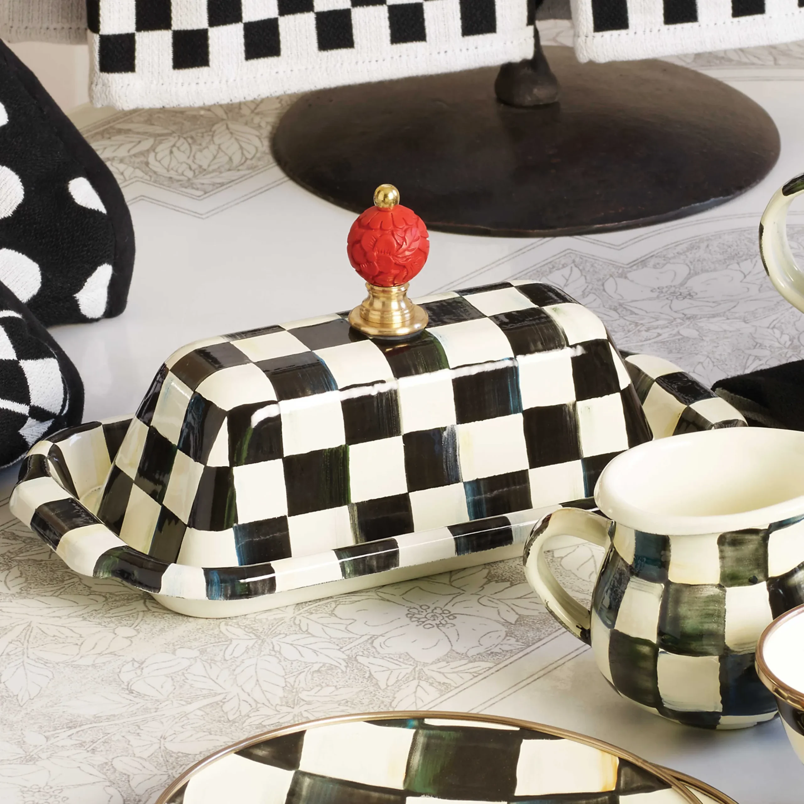 Outlet MacKenzie-Childs Courtly Check Enamel Butter Box