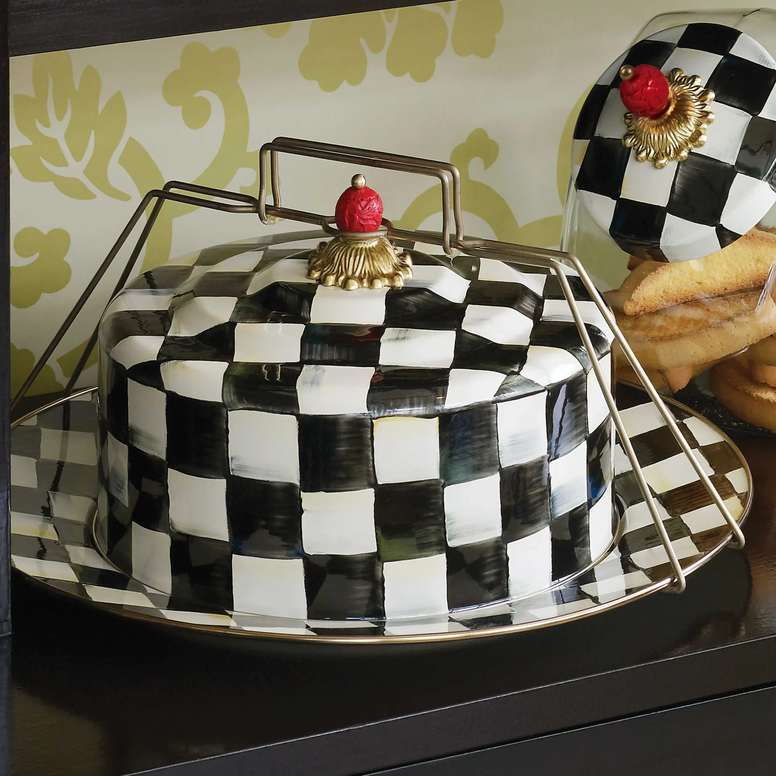 Hot MacKenzie-Childs Courtly Check Enamel Cake Carrier