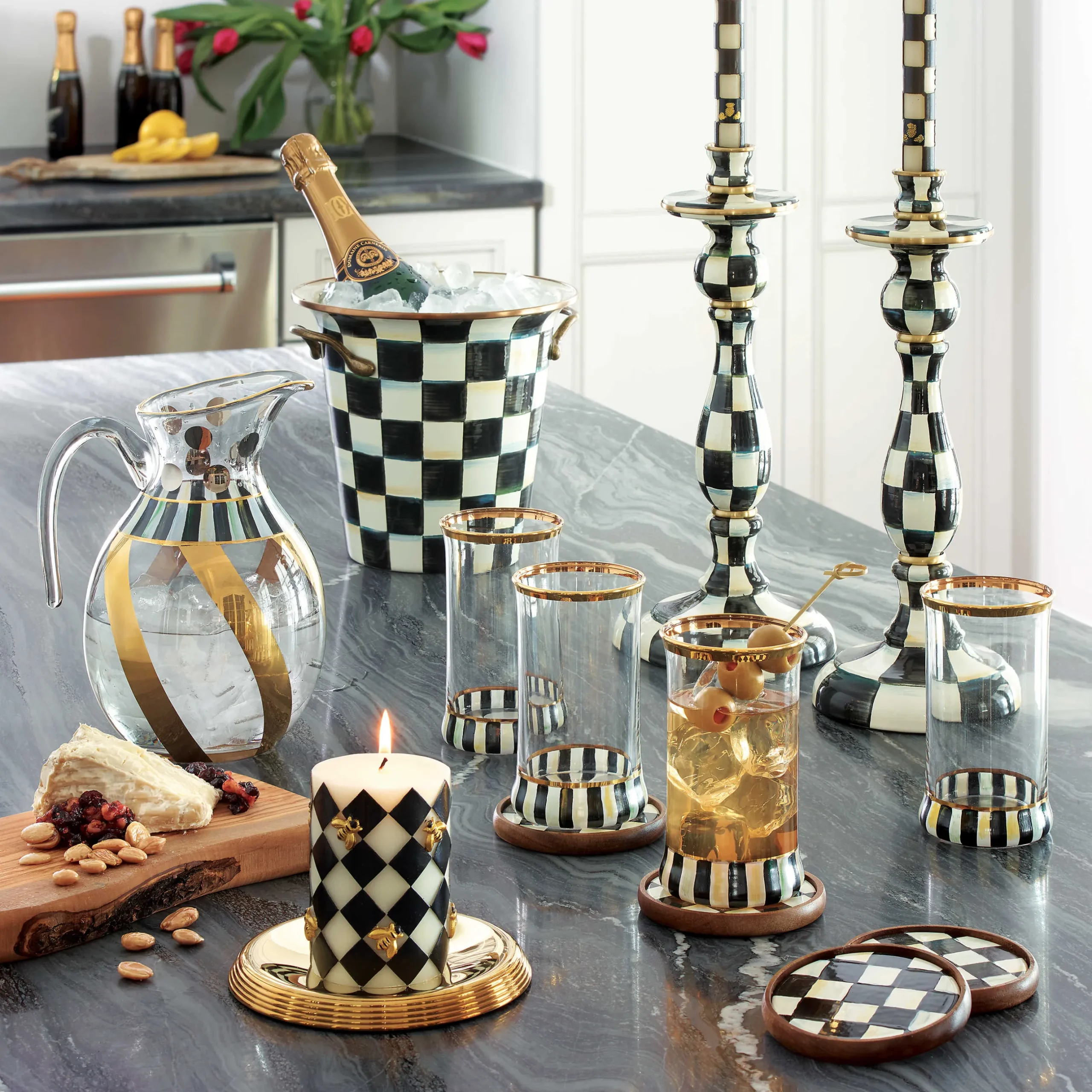 New MacKenzie-Childs Courtly Check Enamel Candlestick - Large
