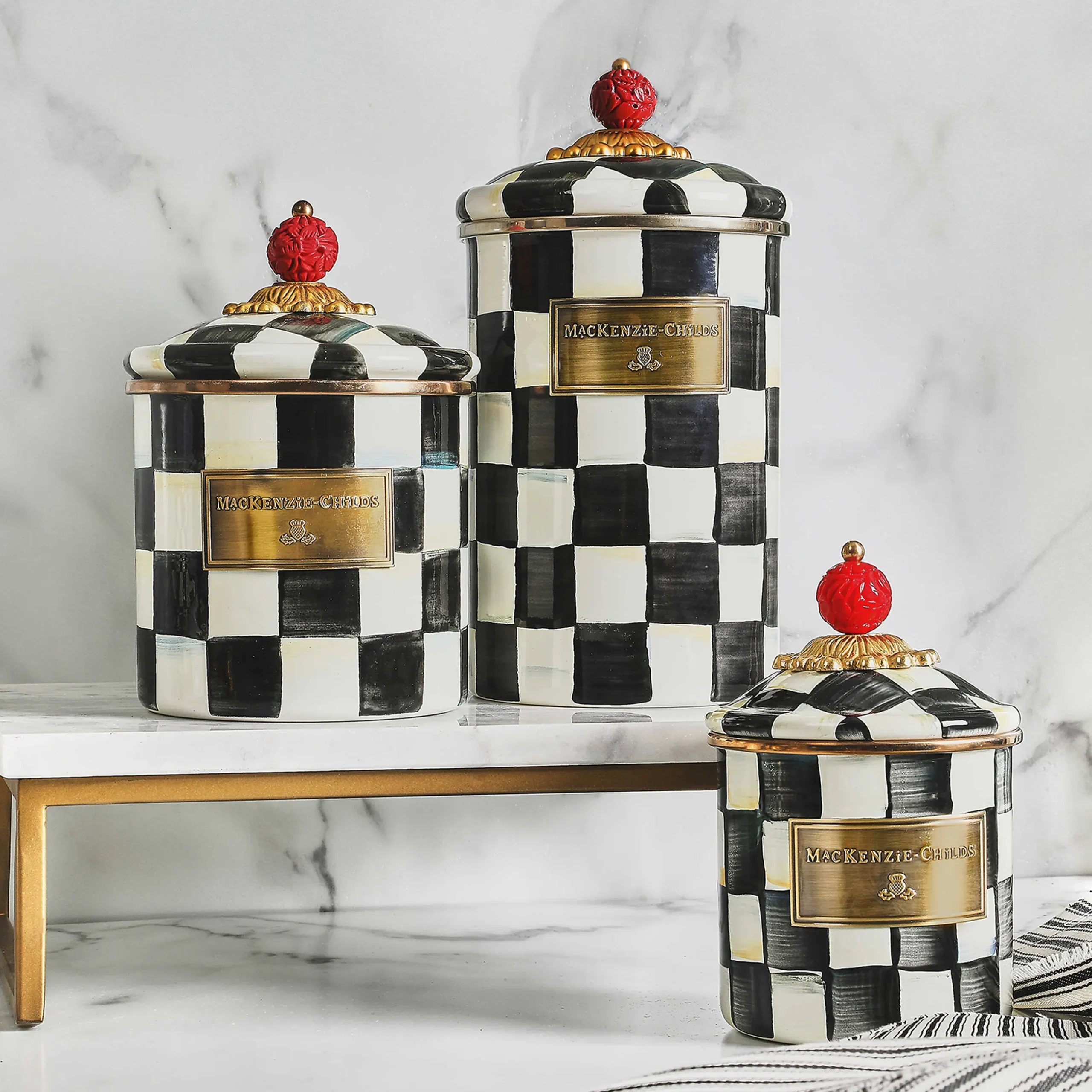 New MacKenzie-Childs Courtly Check Enamel Canister - Large