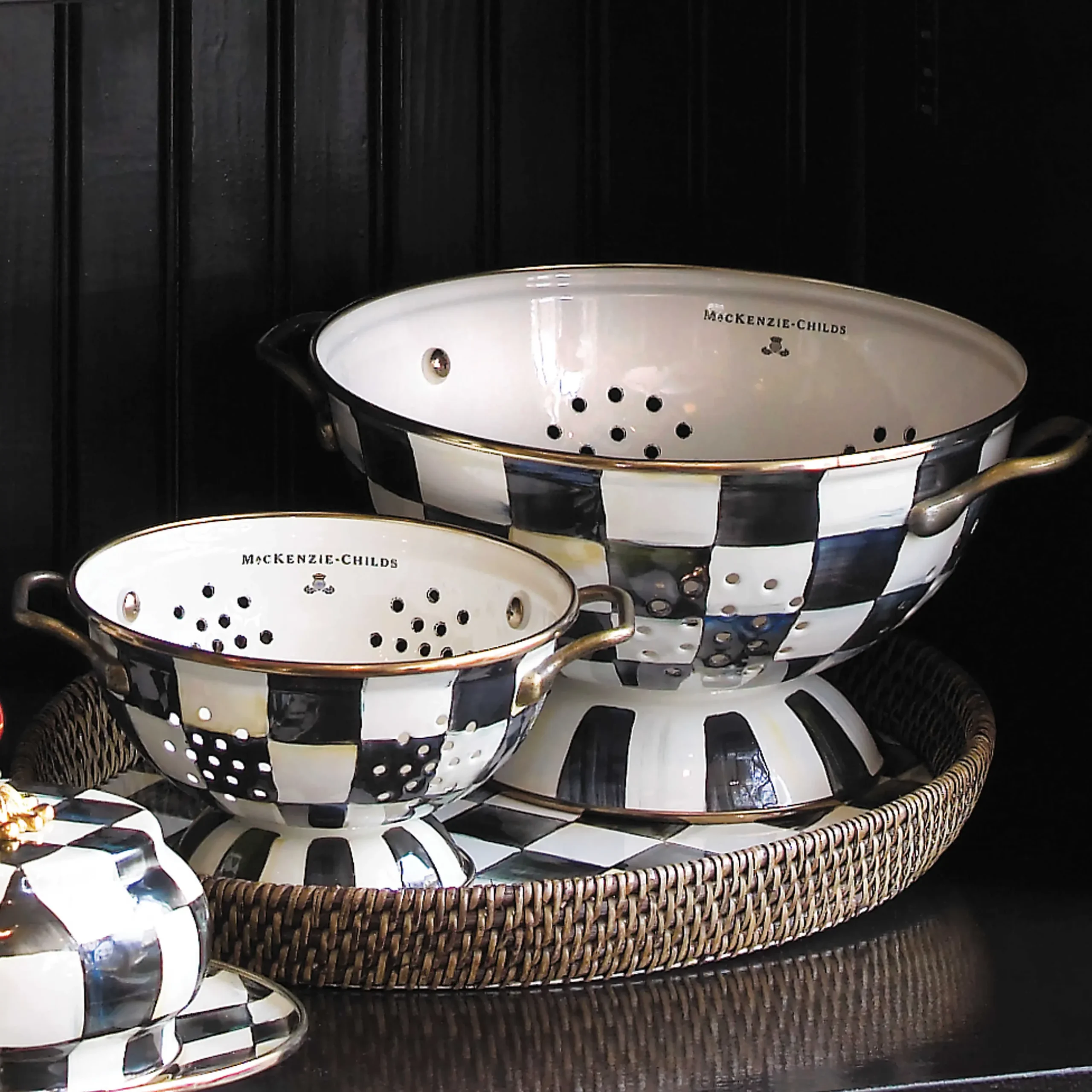 New MacKenzie-Childs Courtly Check Enamel Colander - Small