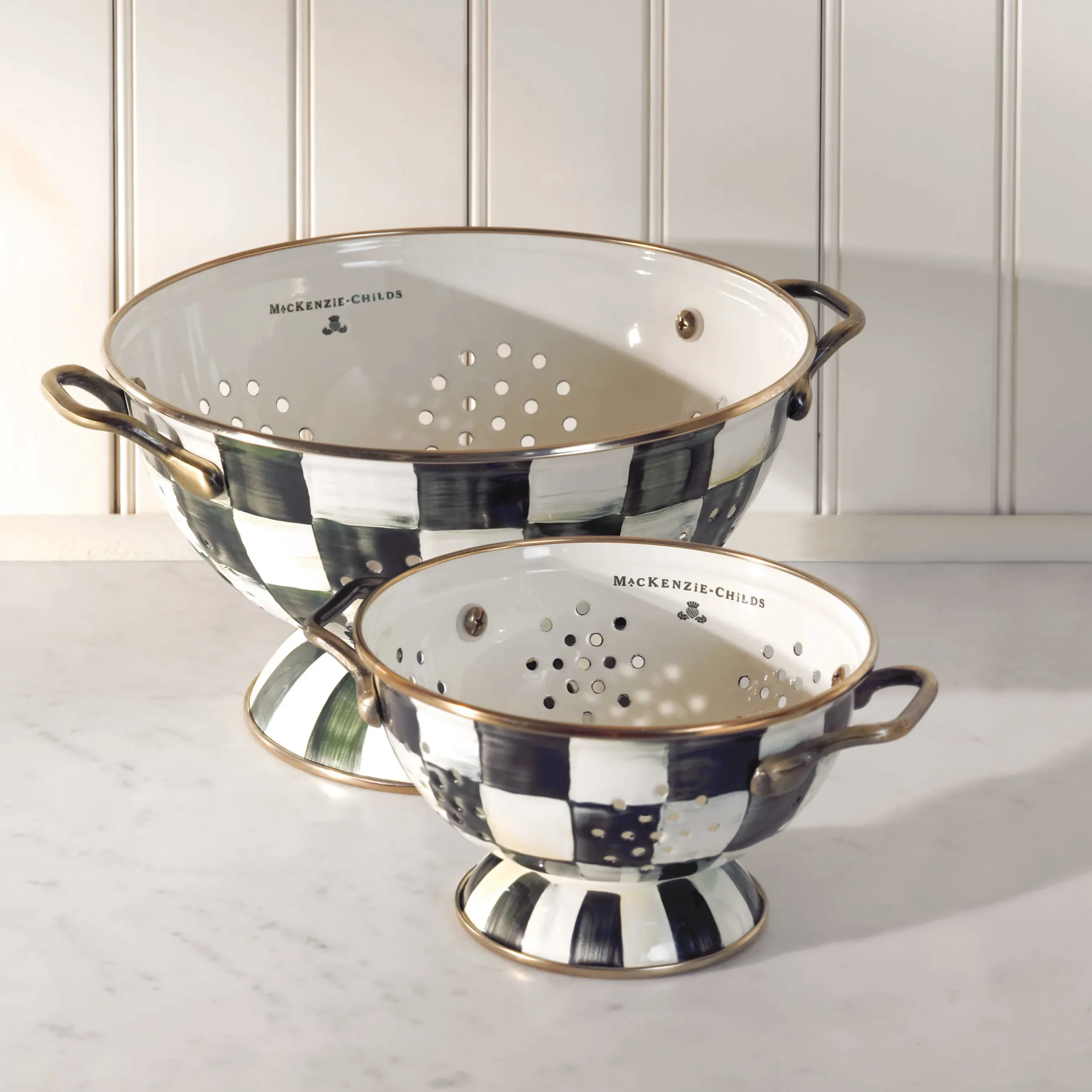 New MacKenzie-Childs Courtly Check Enamel Colander - Small