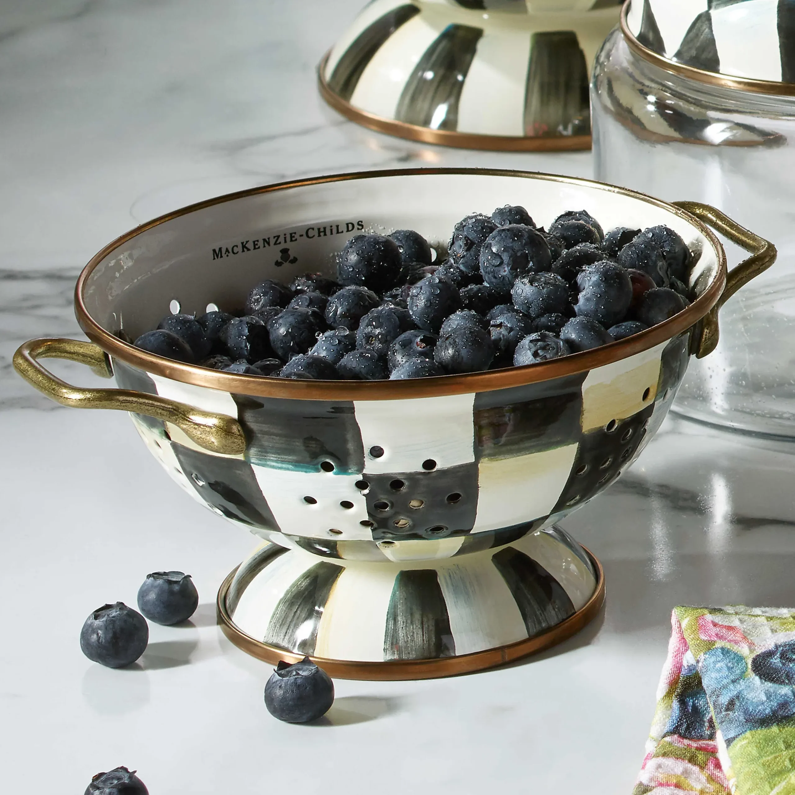 New MacKenzie-Childs Courtly Check Enamel Colander - Small
