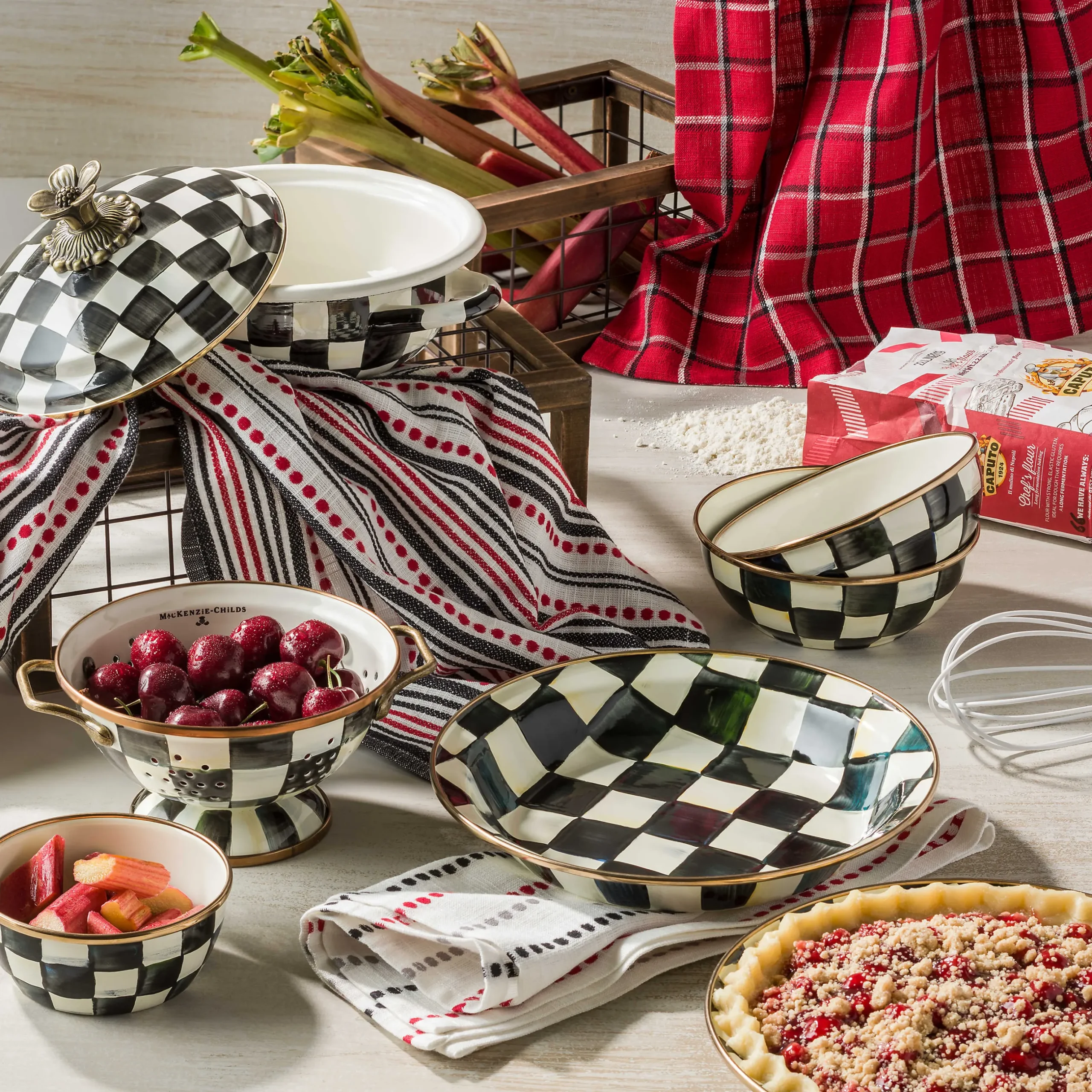 New MacKenzie-Childs Courtly Check Enamel Colander - Small
