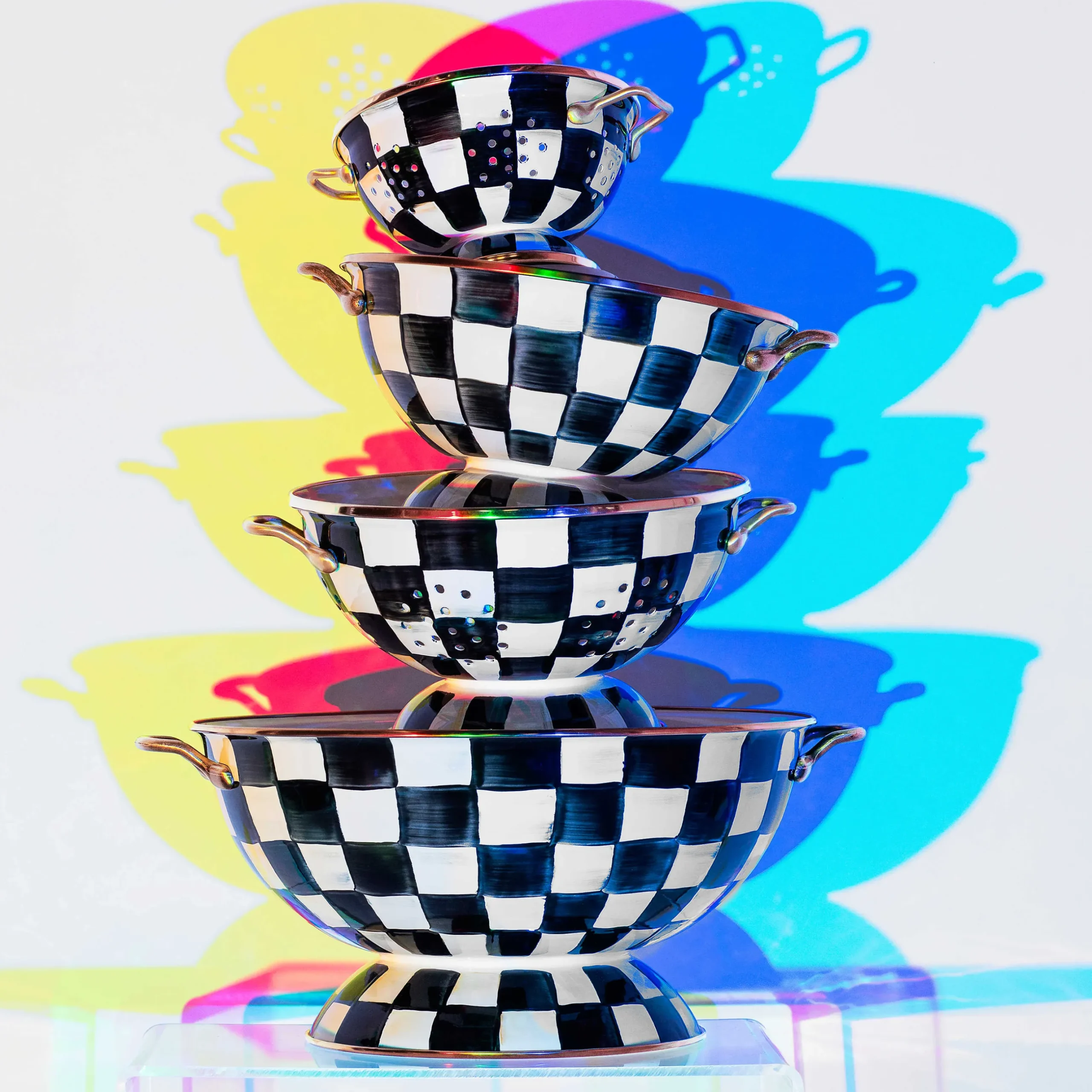 New MacKenzie-Childs Courtly Check Enamel Colander - Small