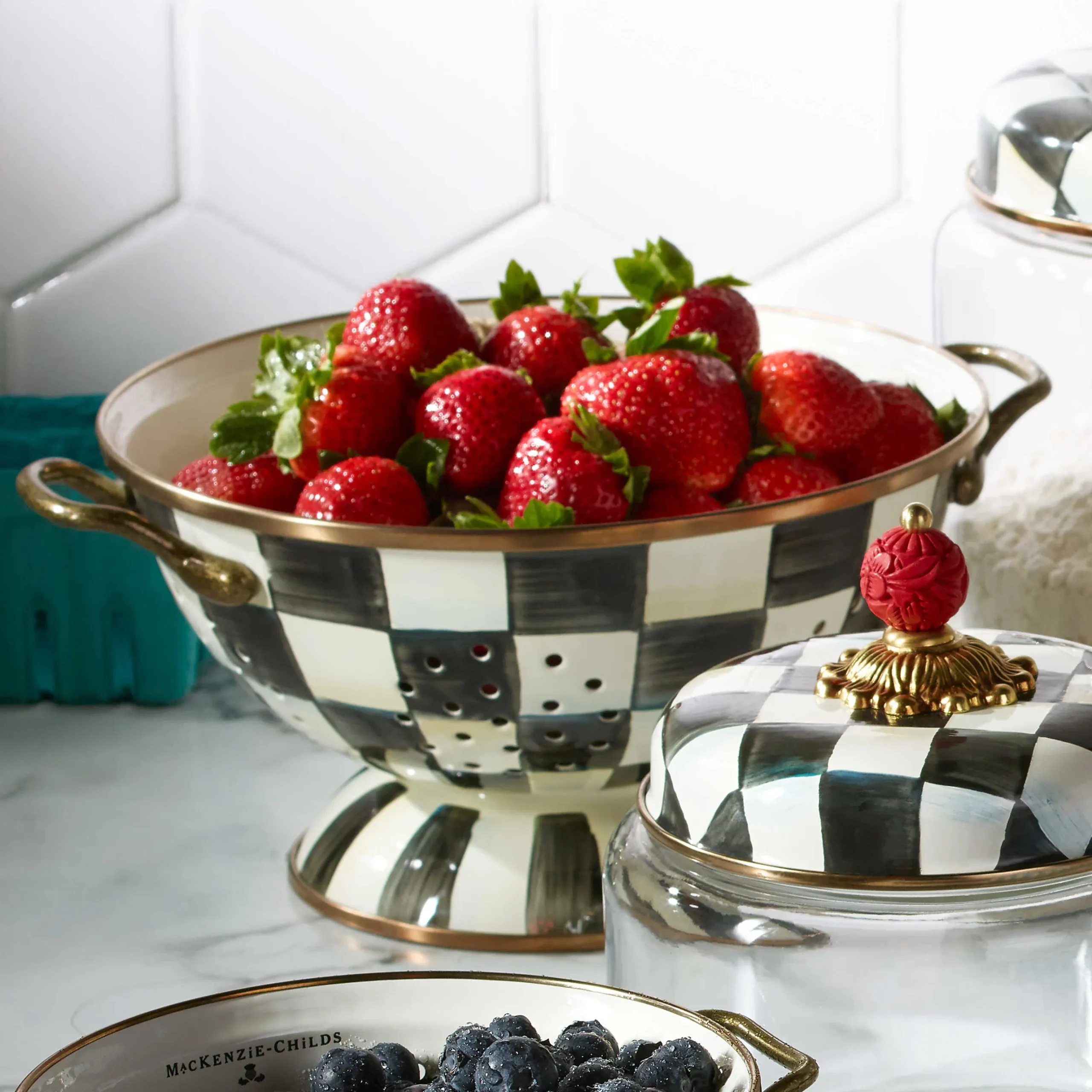 Clearance MacKenzie-Childs Courtly Check Enamel Colander - Large