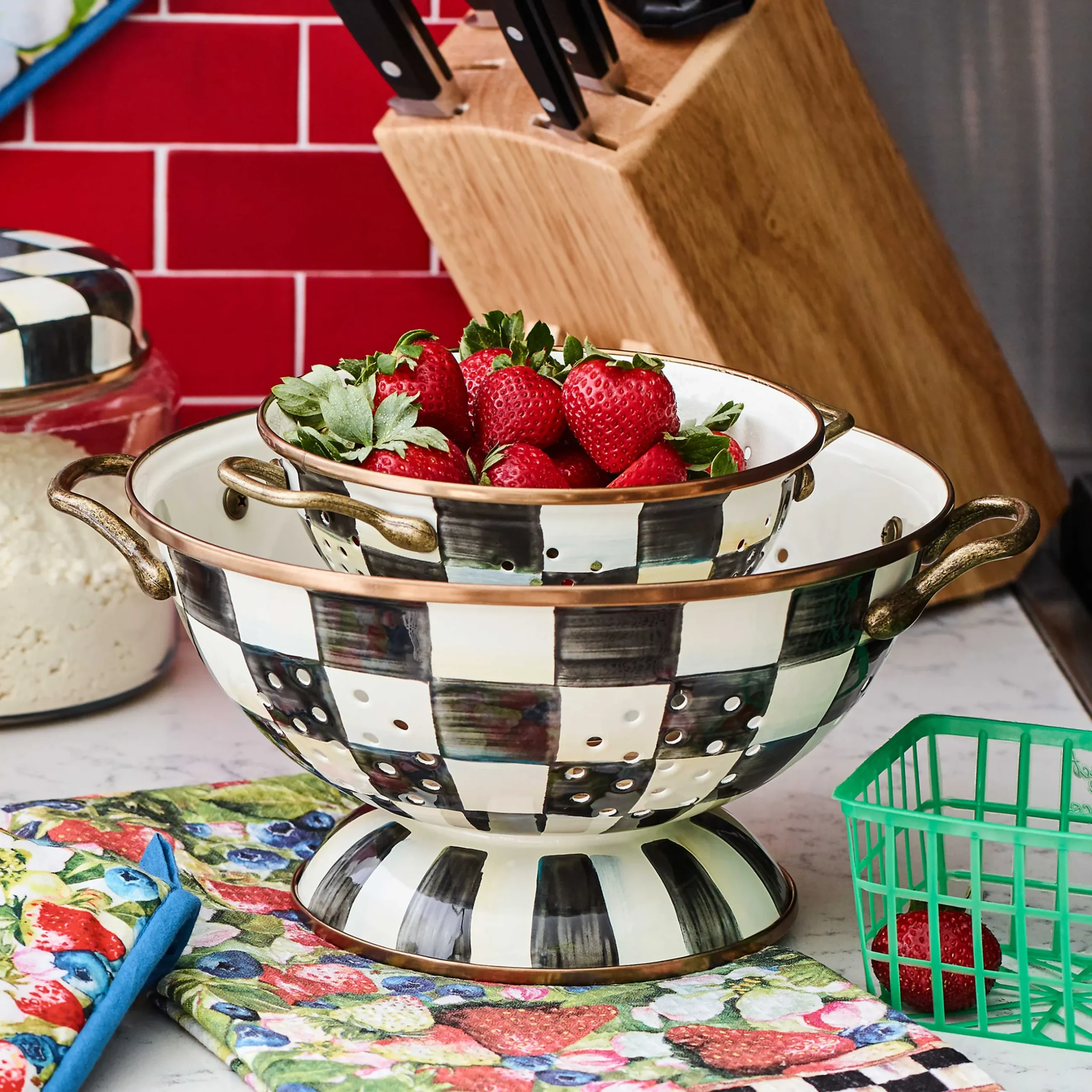Clearance MacKenzie-Childs Courtly Check Enamel Colander - Large