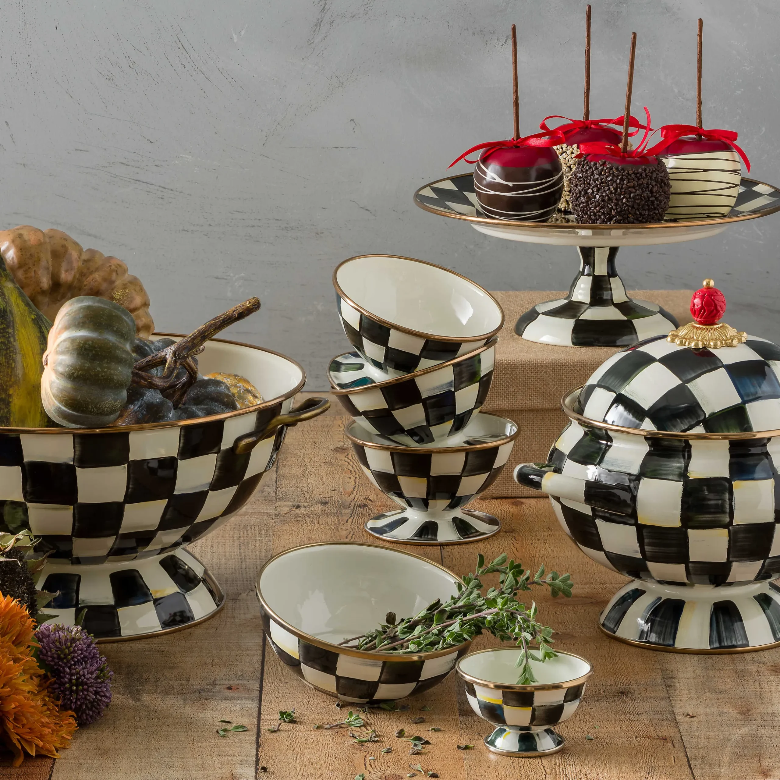 New MacKenzie-Childs Courtly Check Enamel Little Sugar Bowl