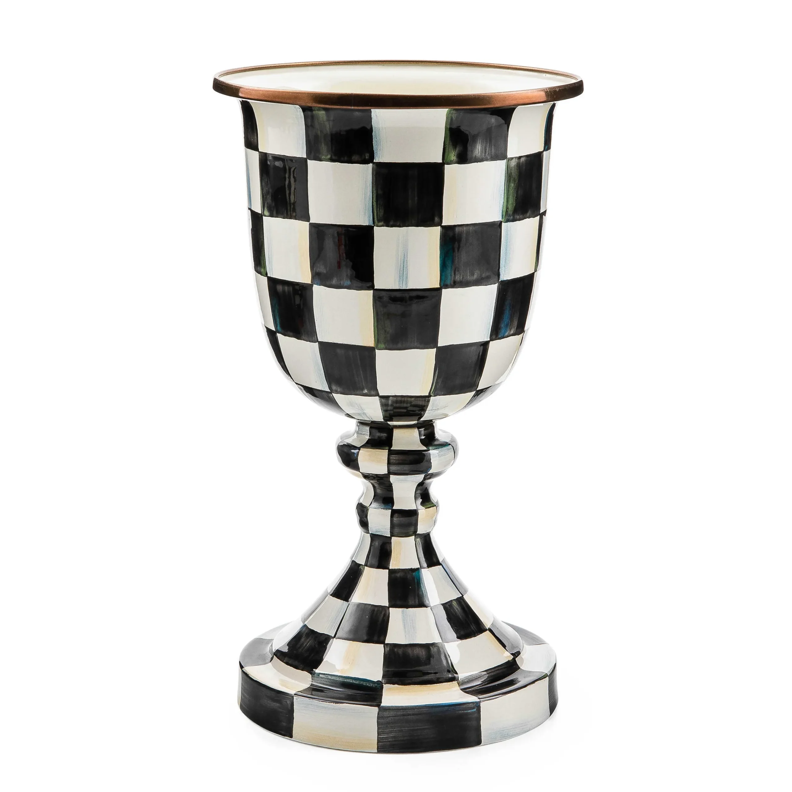 Discount MacKenzie-Childs Courtly Check Enamel Pedestal Vase - Red Bow