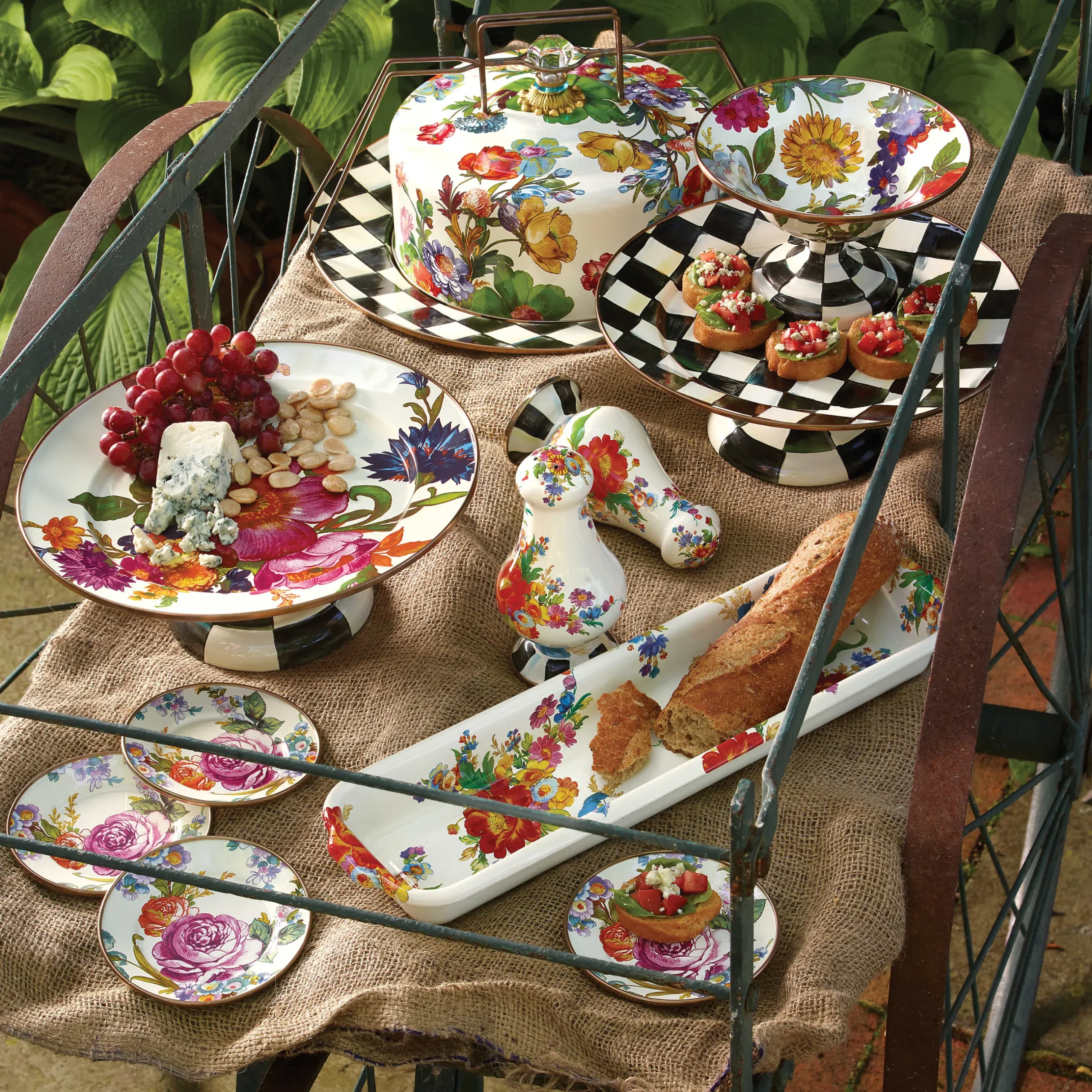 Outlet MacKenzie-Childs Courtly Check Enamel Pedestal Platter - Small