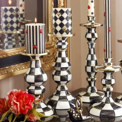 Outlet MacKenzie-Childs Courtly Check Enamel Pillar Candlestick - Large
