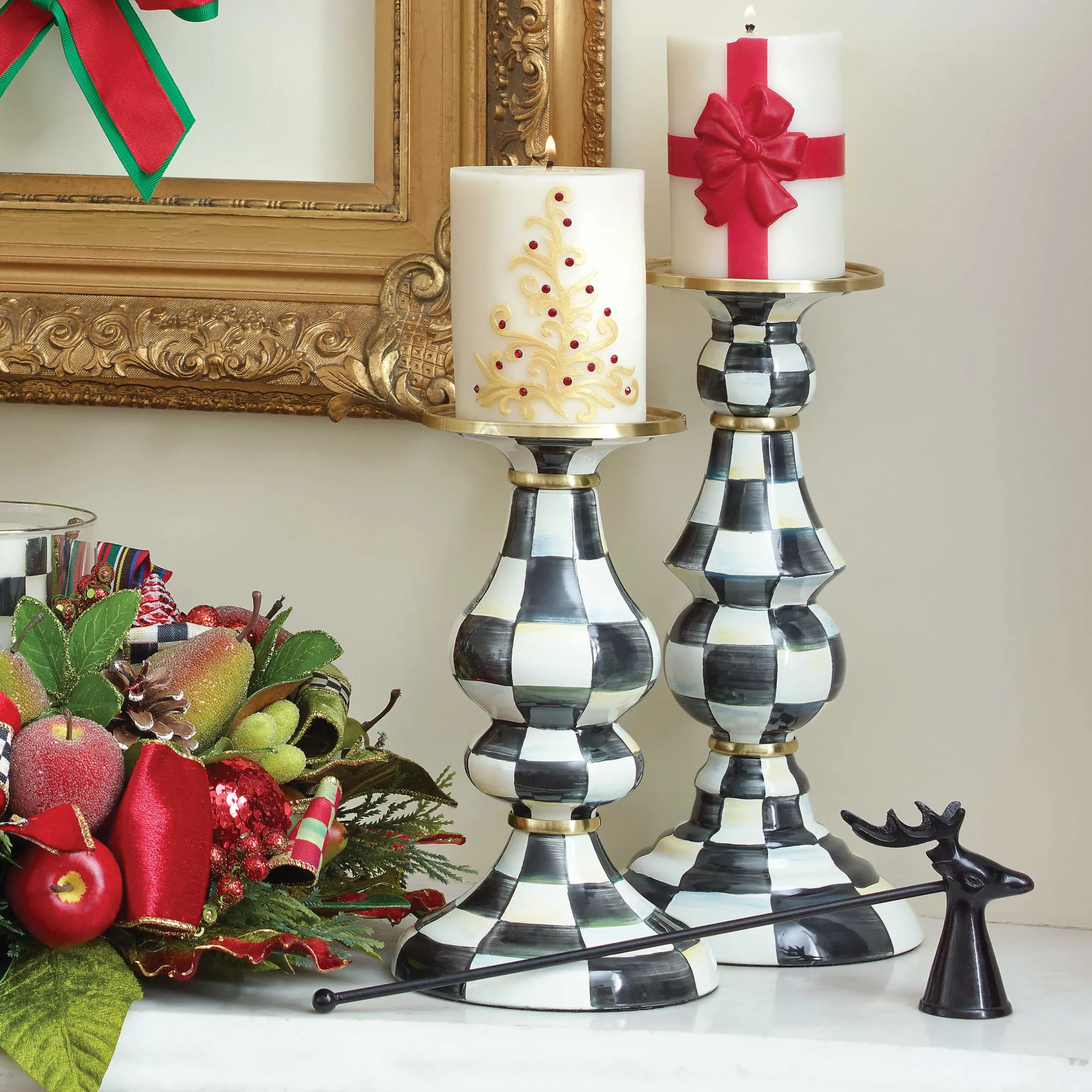 Outlet MacKenzie-Childs Courtly Check Enamel Pillar Candlestick - Large