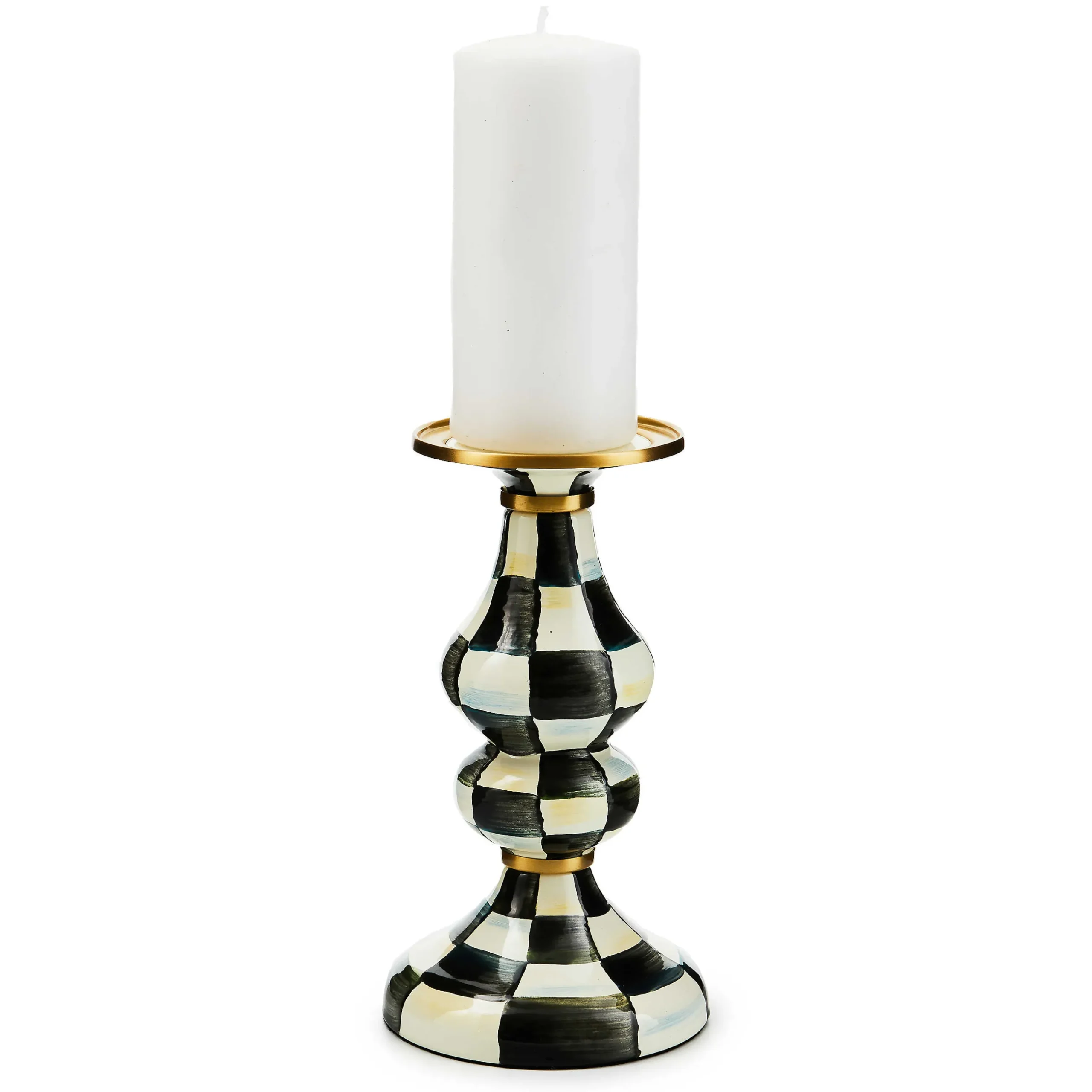 Outlet MacKenzie-Childs Courtly Check Enamel Pillar Candlestick - Medium
