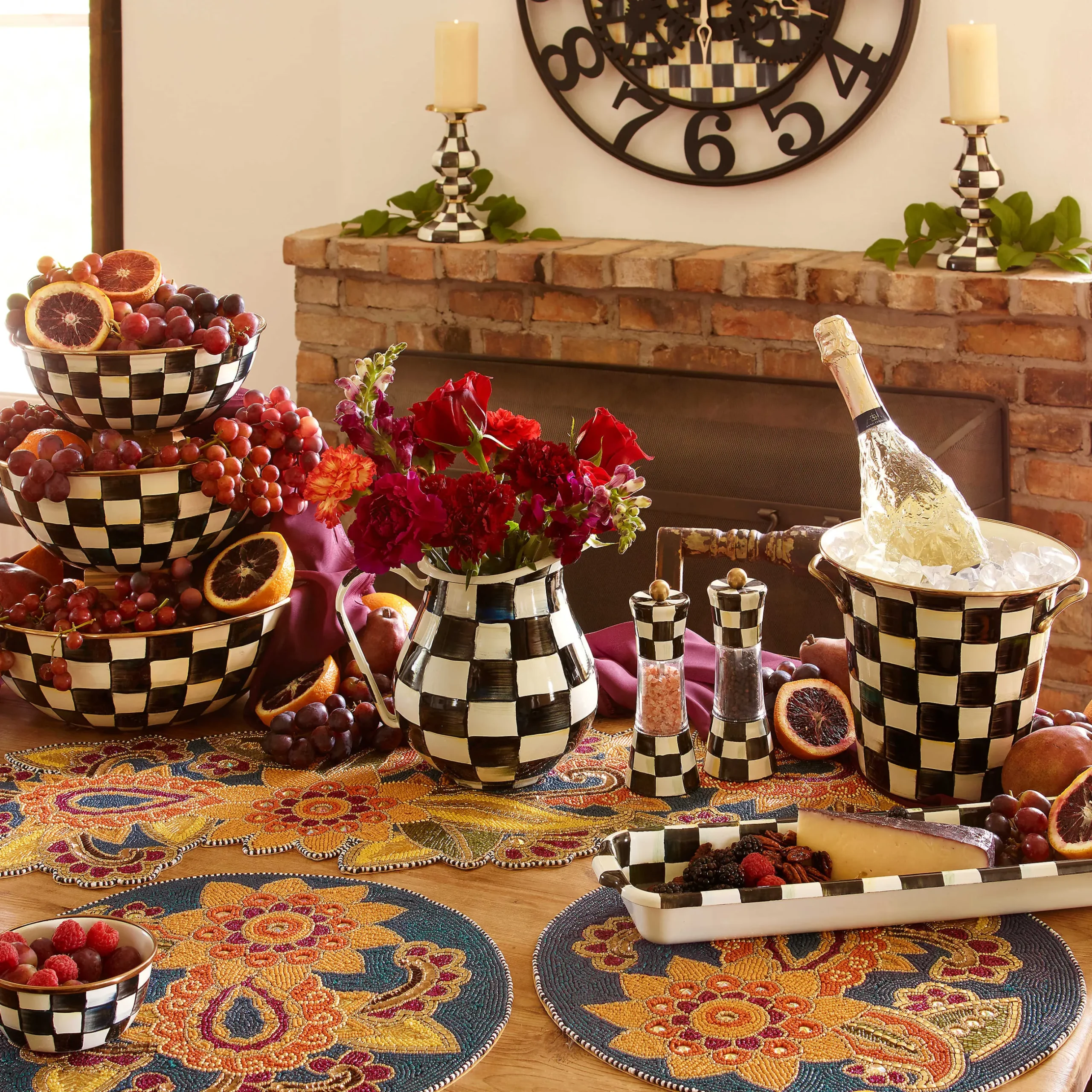 Outlet MacKenzie-Childs Courtly Check Enamel Pillar Candlestick - Medium