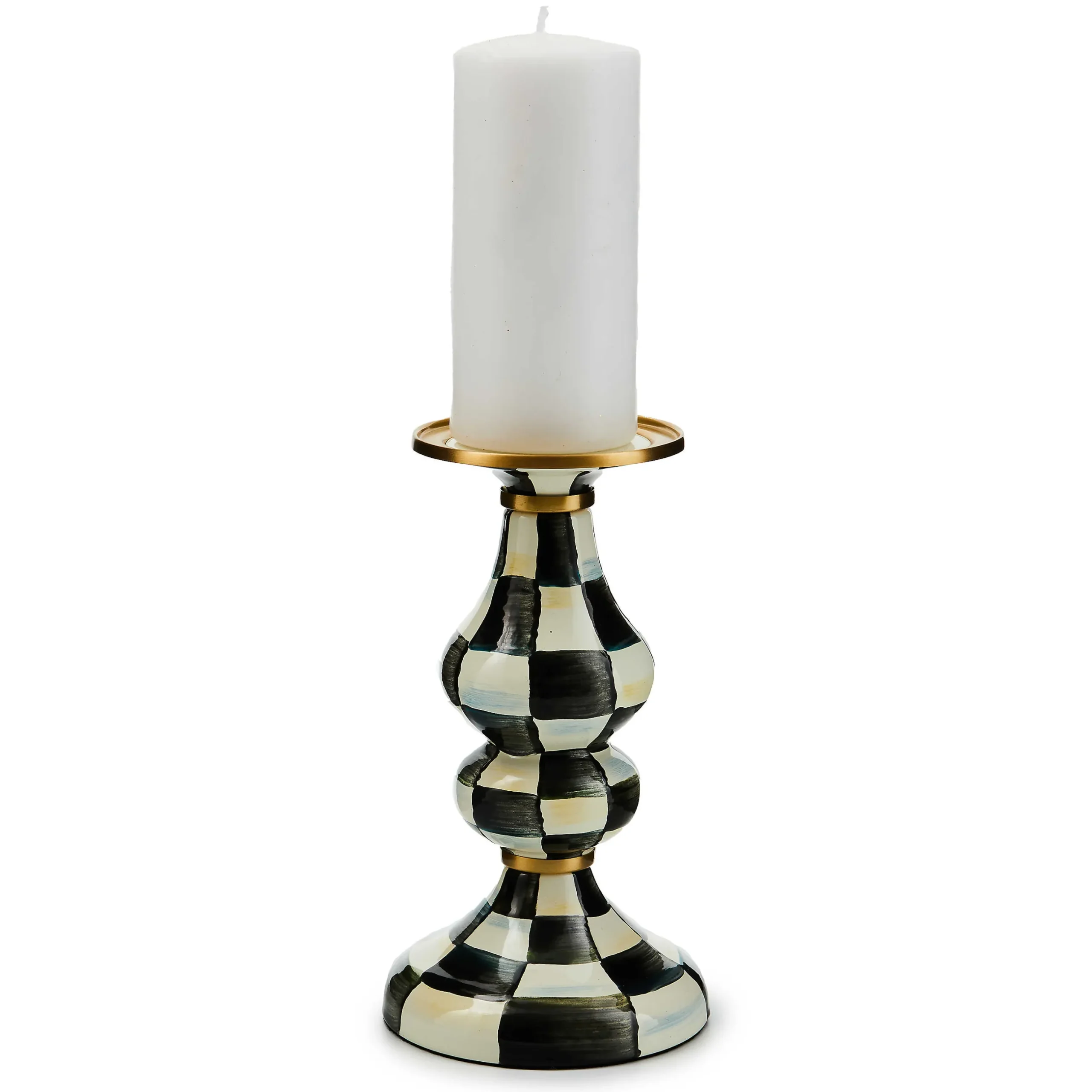 Outlet MacKenzie-Childs Courtly Check Enamel Pillar Candlestick - Medium