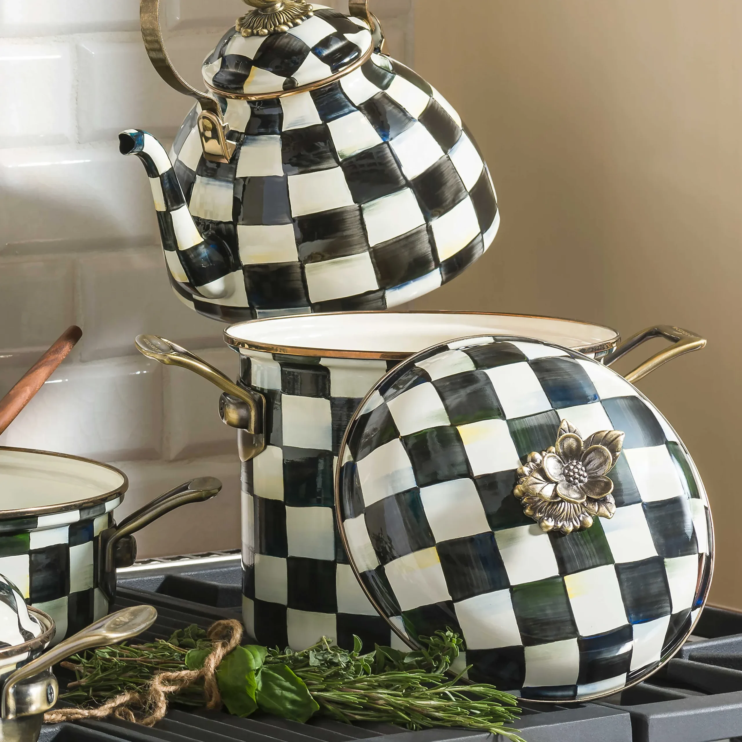 MacKenzie-Childs Courtly Check Enamel 7 Qt. Stockpot