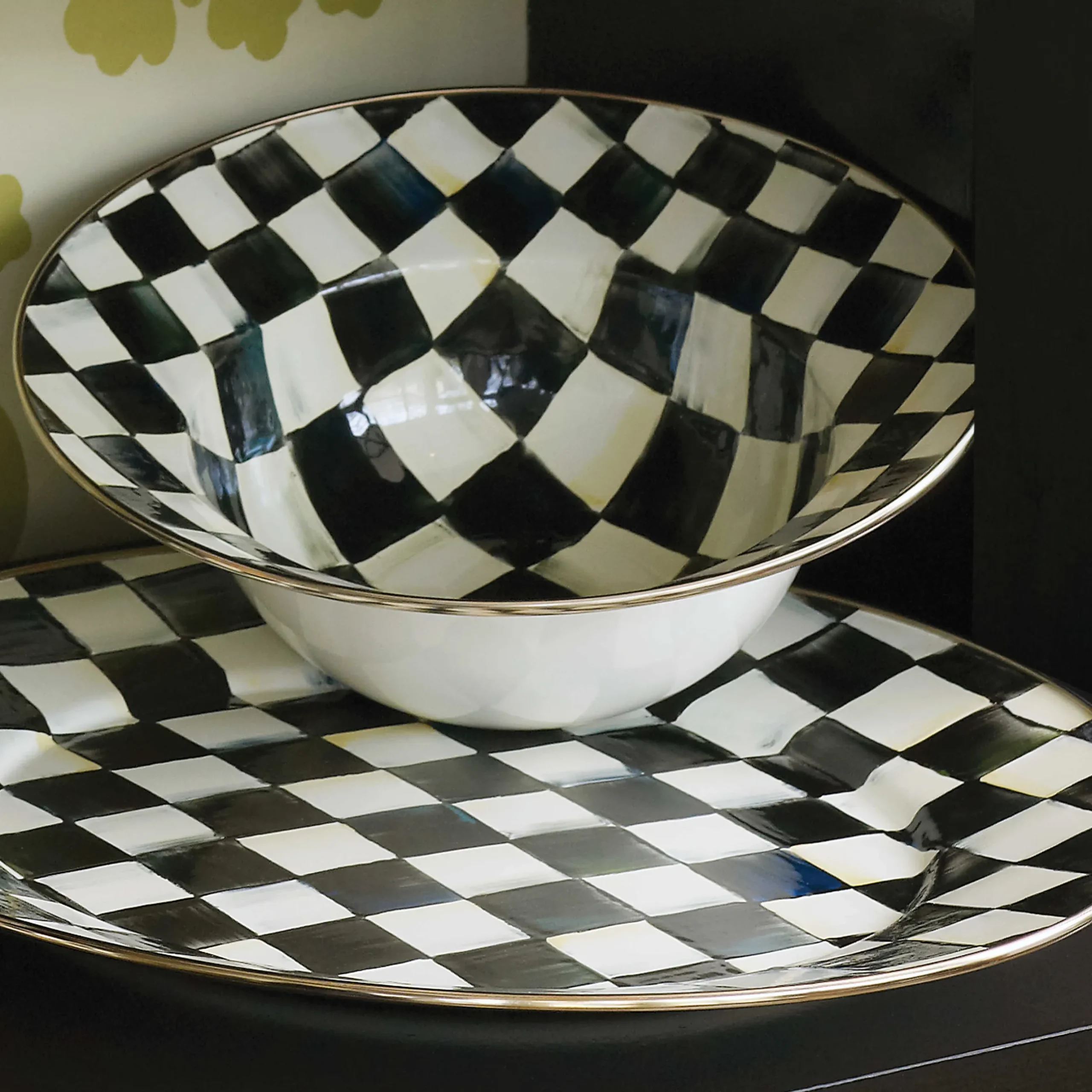 Clearance MacKenzie-Childs Courtly Check Enamel Serving Bowl