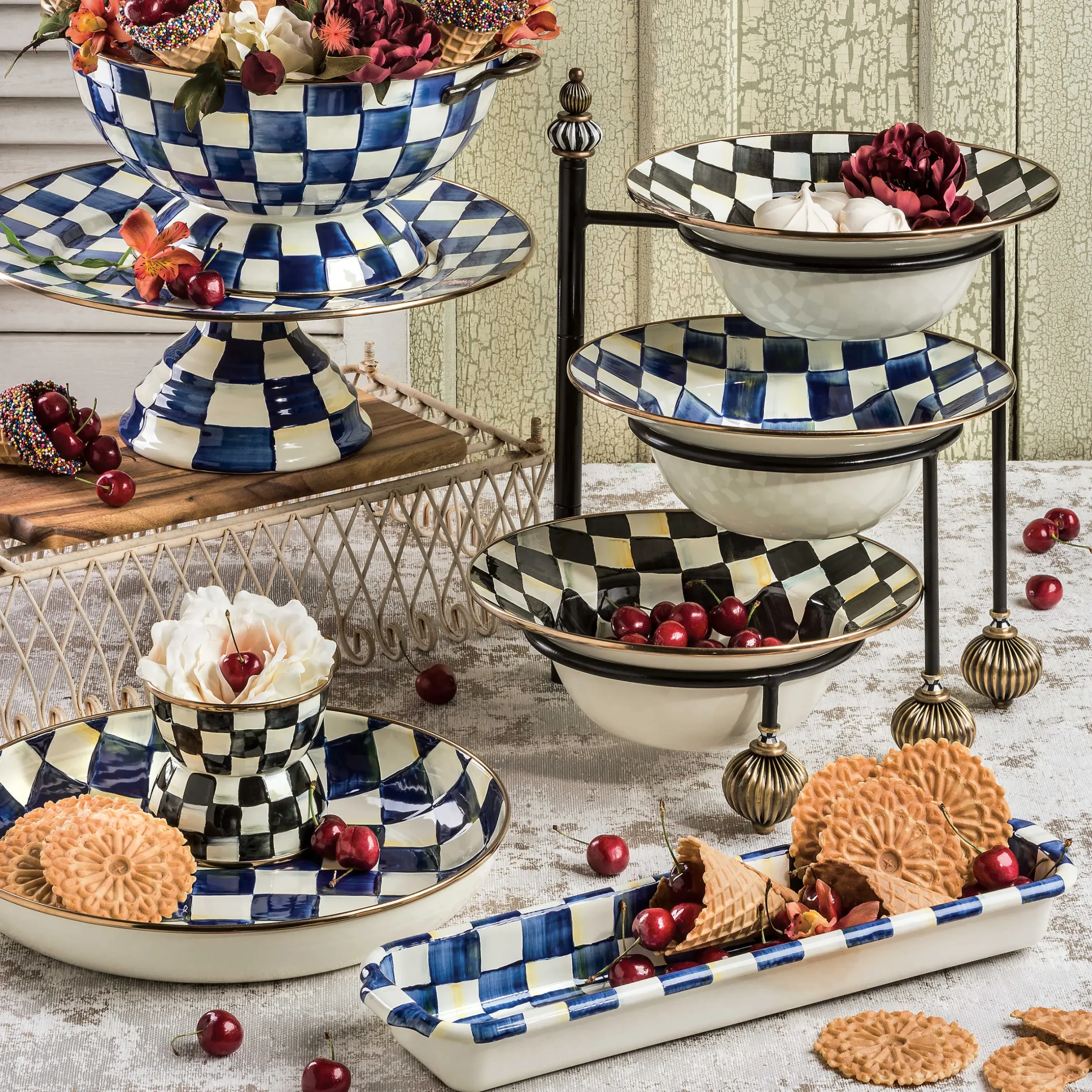 Clearance MacKenzie-Childs Courtly Check Enamel Serving Bowl