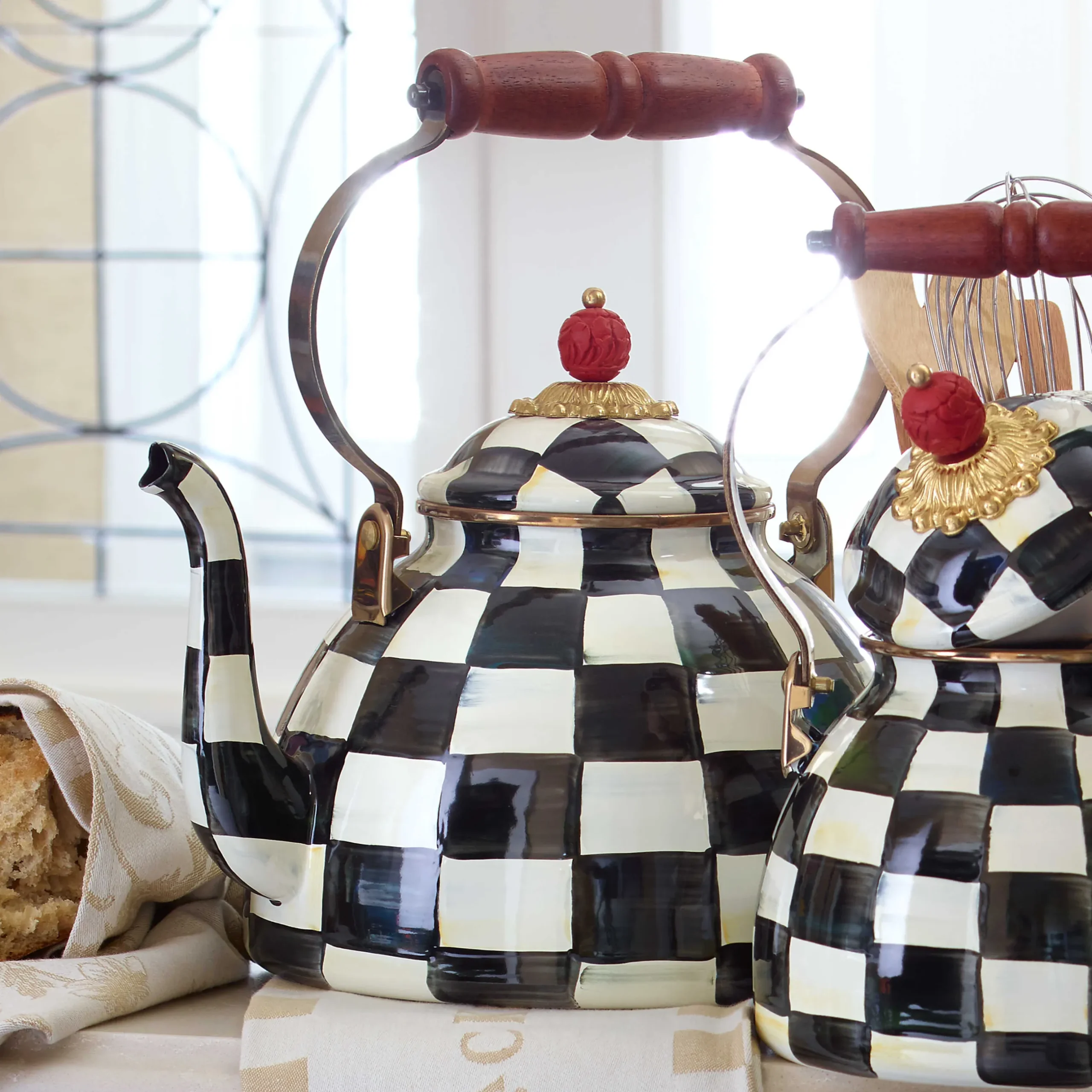 Sale MacKenzie-Childs Courtly Check Enamel Tea Kettle - 3 Quart