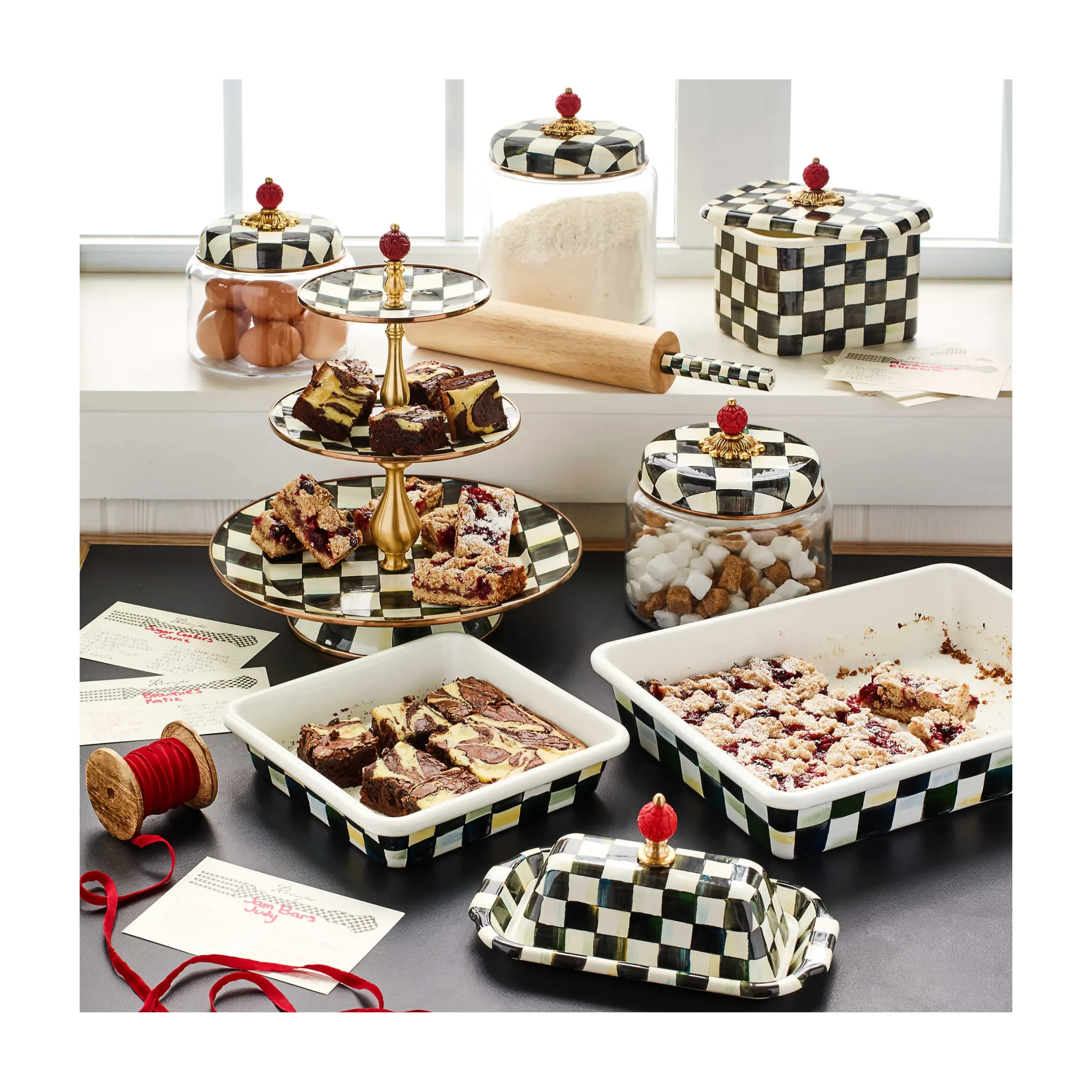 Best MacKenzie-Childs Courtly Check Enamel Three Tier Sweet Stand