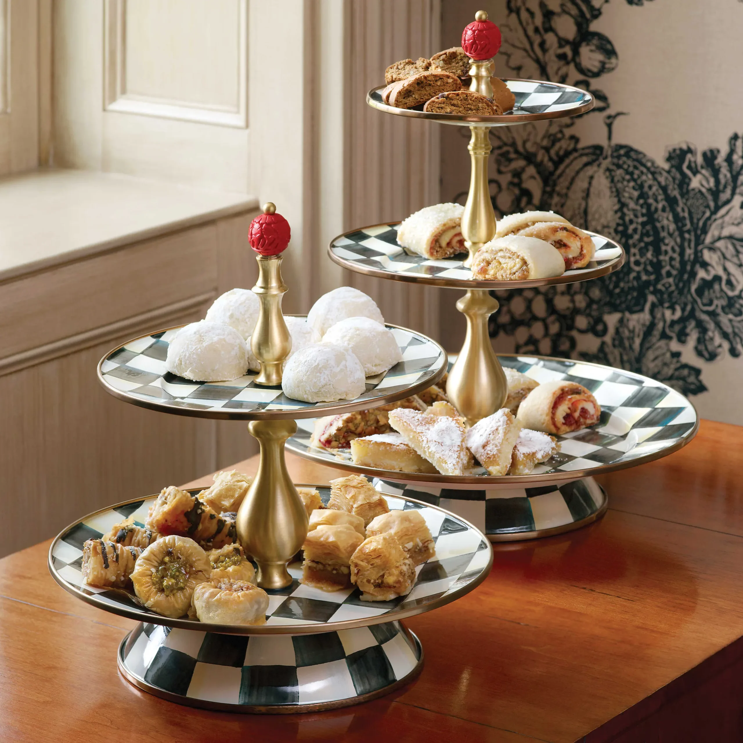 Best MacKenzie-Childs Courtly Check Enamel Three Tier Sweet Stand