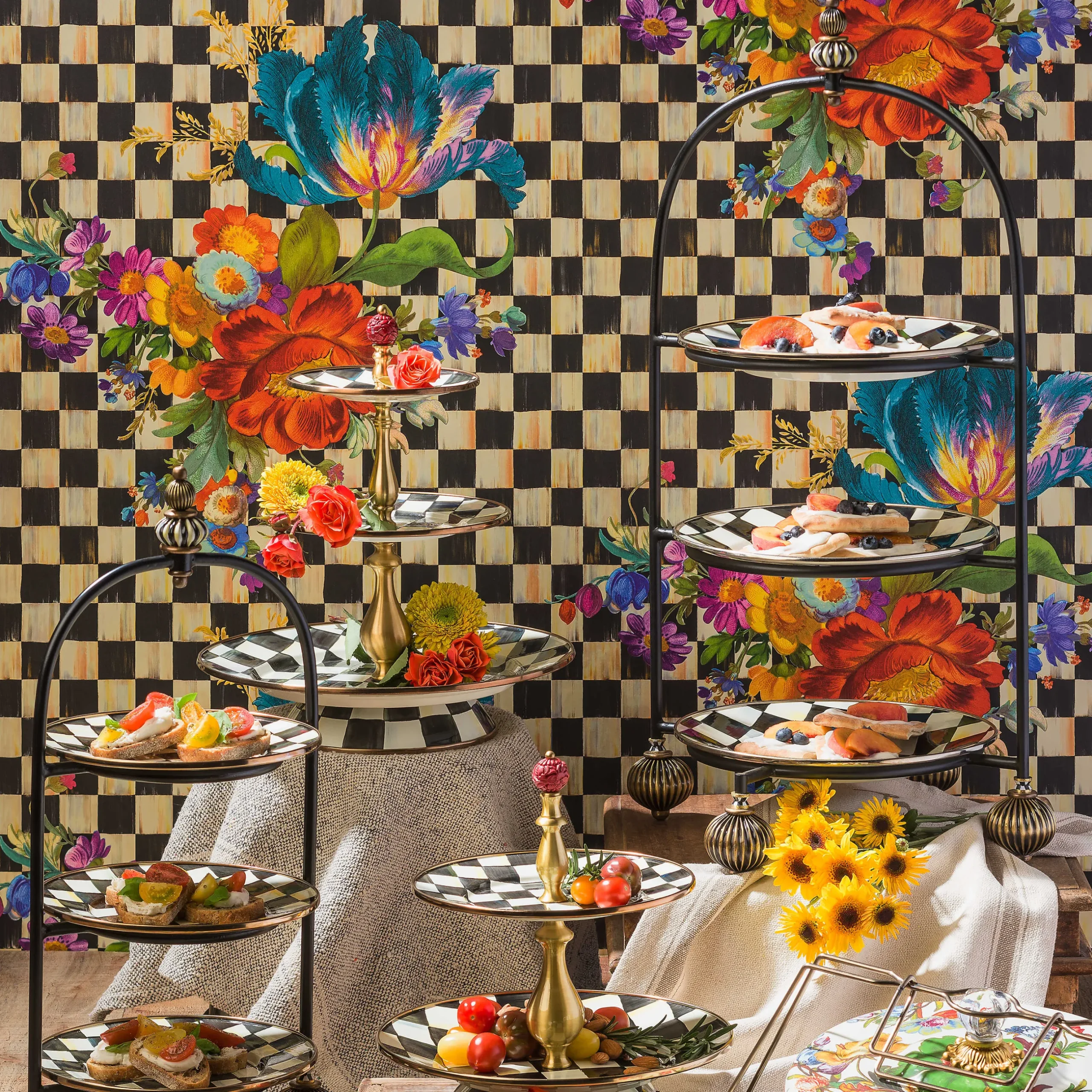 Best MacKenzie-Childs Courtly Check Enamel Three Tier Sweet Stand