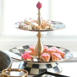 Clearance MacKenzie-Childs Courtly Check Enamel Two Tier Sweet Stand