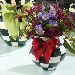 Best MacKenzie-Childs Courtly Check Enamel Vase - Red Bow