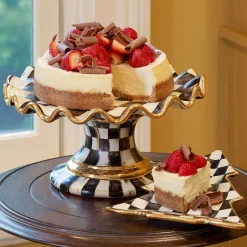 Outlet MacKenzie-Childs Courtly Check Fluted Cake Stand