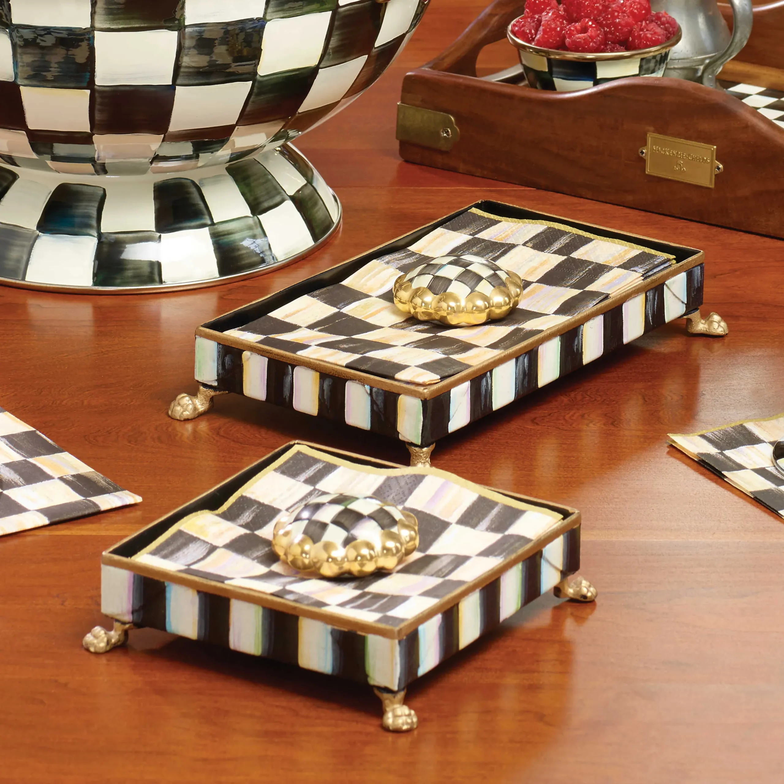 Hot MacKenzie-Childs Courtly Check Guest Towel Holder Set - Gold
