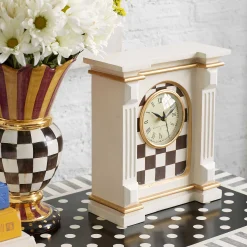 MacKenzie-Childs Courtly Check Mantel Clock - Off White